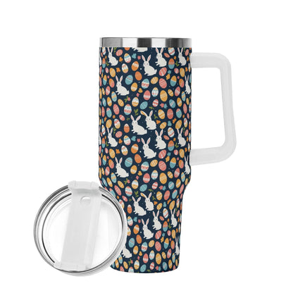 Bunny Eggs 40oz Stainless Steel Tumbler Gift With White Handle and Straw - DeRose Seasonal