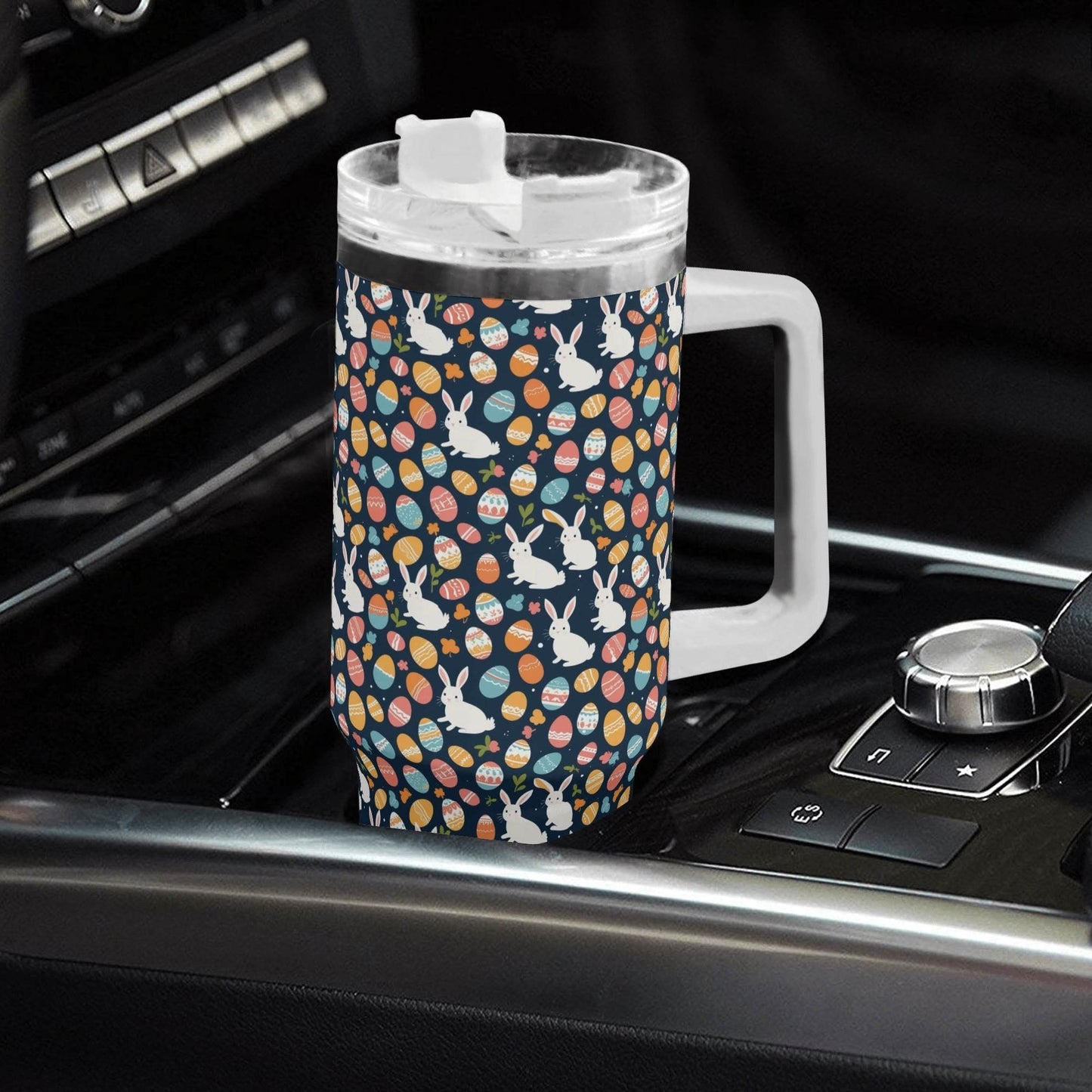 Bunny Eggs 40oz Stainless Steel Tumbler Gift With White Handle and Straw - DeRose Seasonal