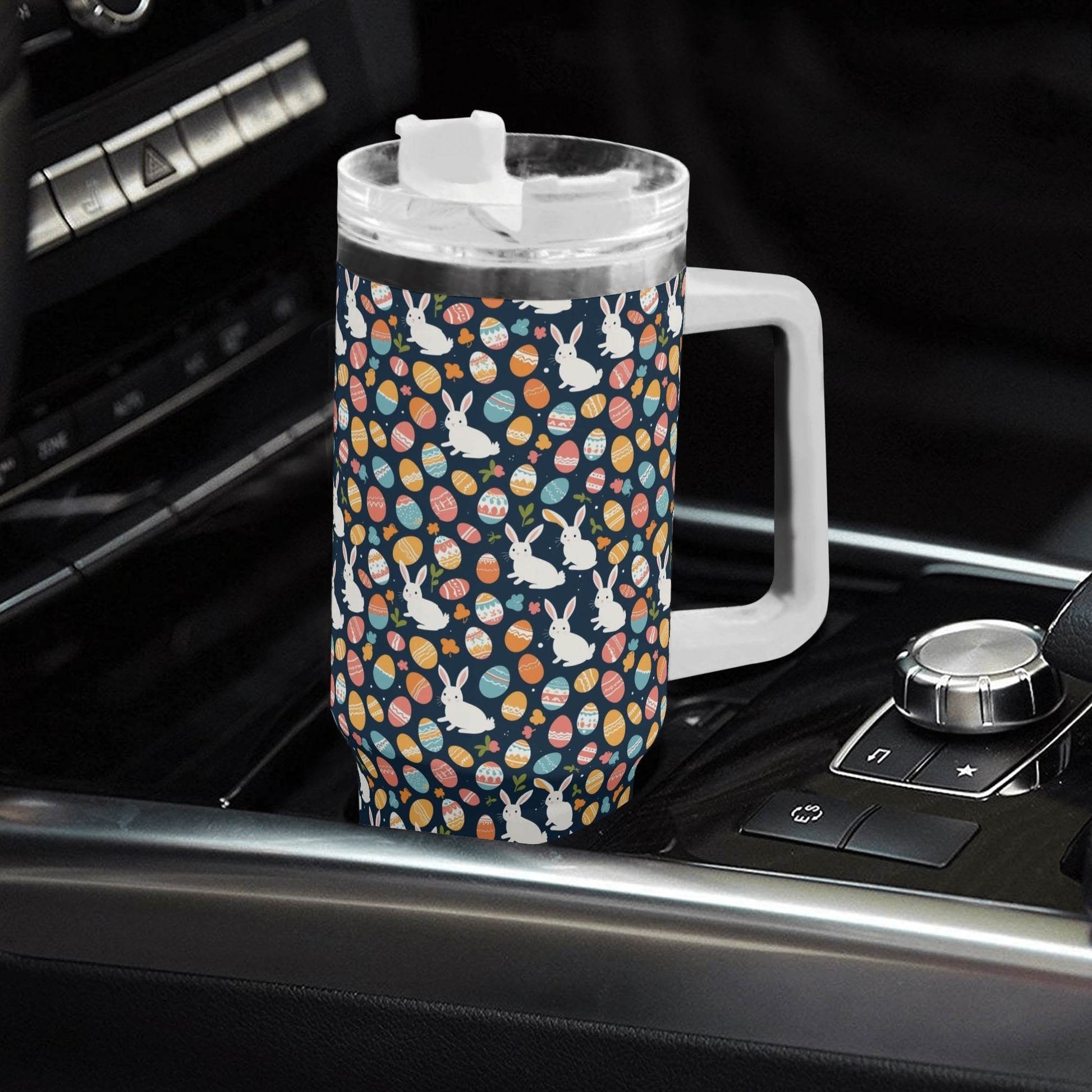 Bunny Eggs 40oz Stainless Steel Tumbler Gift With White Handle and Straw - DeRose Seasonal