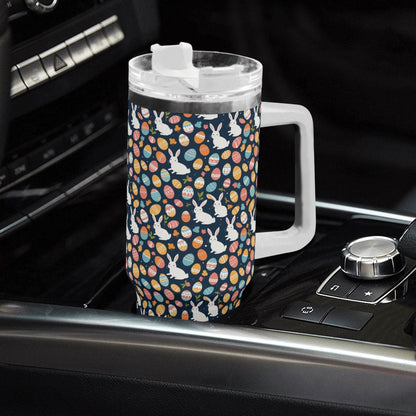 Bunny Eggs 40oz Stainless Steel Tumbler Gift With White Handle and Straw - DeRose Seasonal