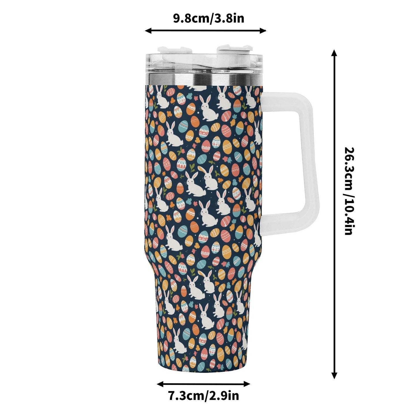 Bunny Eggs 40oz Stainless Steel Tumbler Gift With White Handle and Straw - DeRose Seasonal
