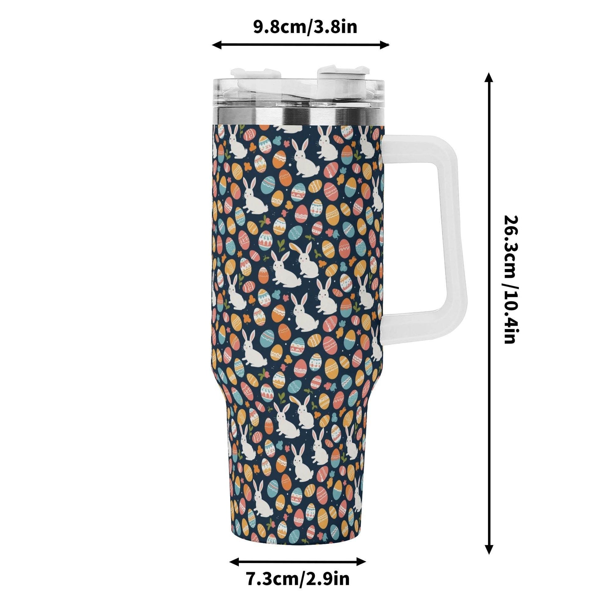 Bunny Eggs 40oz Stainless Steel Tumbler Gift With White Handle and Straw - DeRose Seasonal