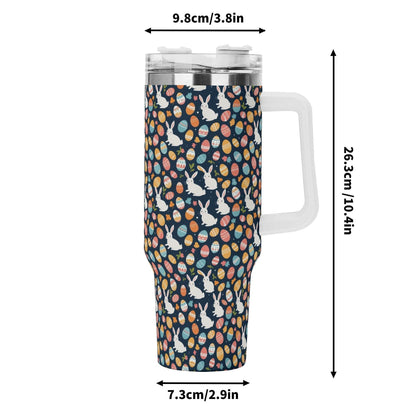 Bunny Eggs 40oz Stainless Steel Tumbler Gift With White Handle and Straw - DeRose Seasonal