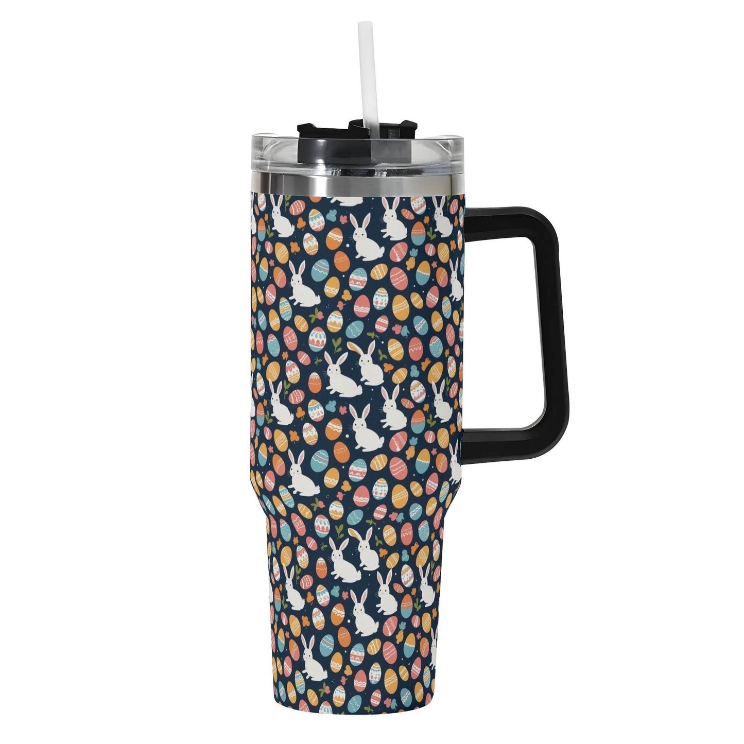 Bunny Eggs 40oz Stainless Steel Tumbler Gift With Black Handle and Straw - DeRose Seasonal