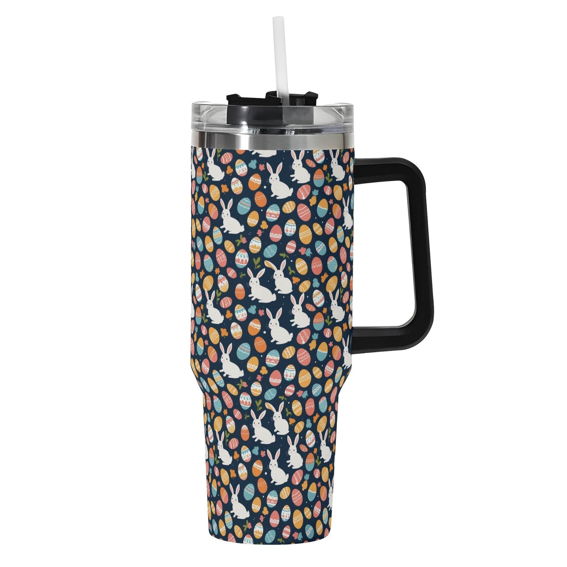 Bunny Eggs 40oz Stainless Steel Tumbler Gift With Black Handle and Straw - DeRose Seasonal