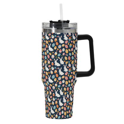 Bunny Eggs 40oz Stainless Steel Tumbler Gift With Black Handle and Straw - DeRose Seasonal
