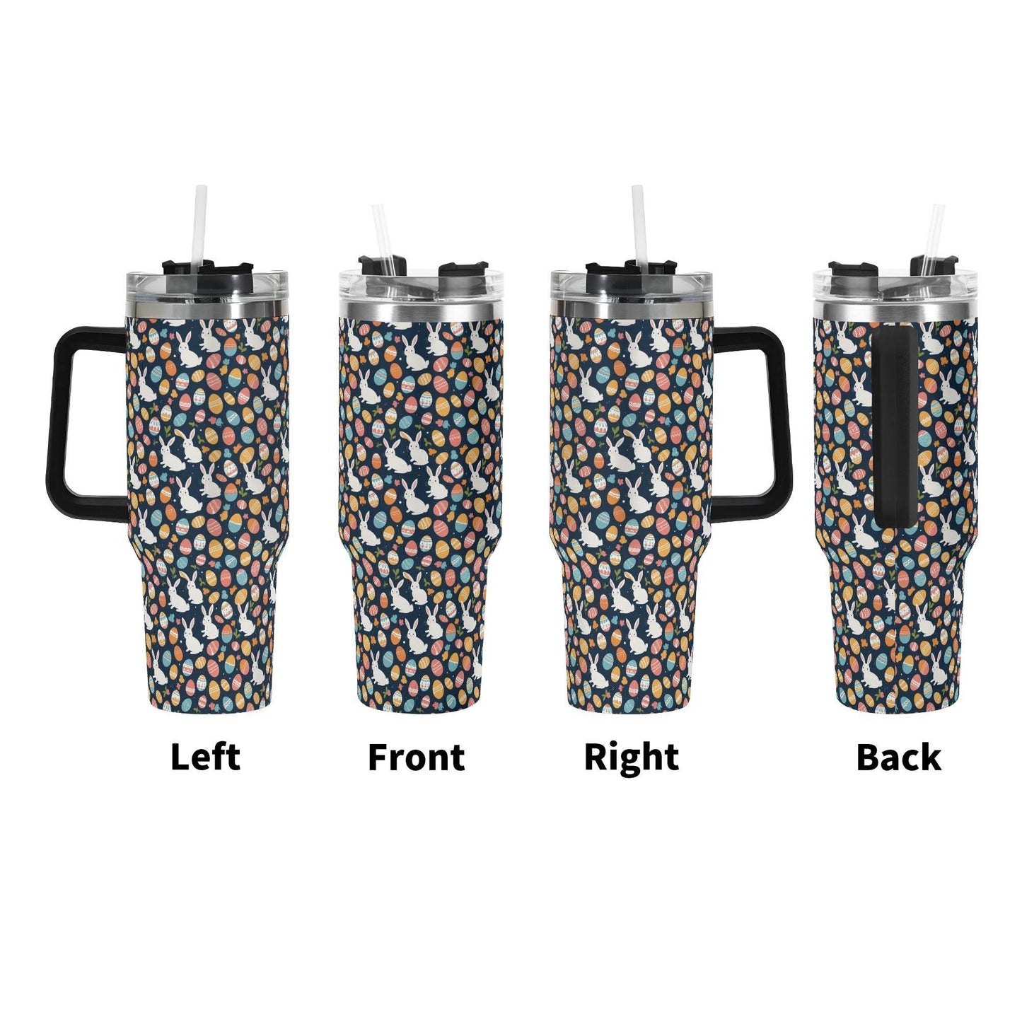 Bunny Eggs 40oz Stainless Steel Tumbler Gift With Black Handle and Straw - DeRose Seasonal