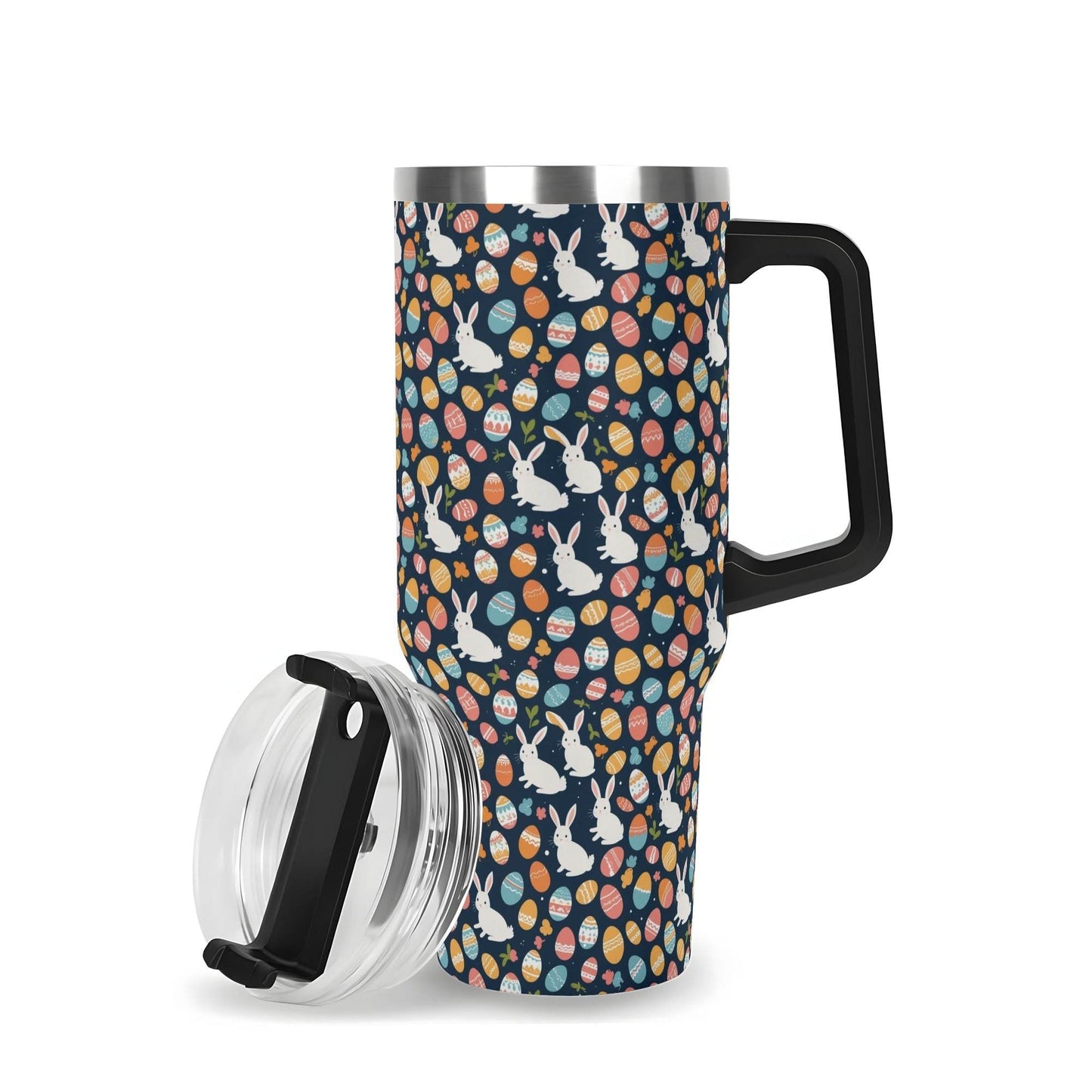 Bunny Eggs 40oz Stainless Steel Tumbler Gift With Black Handle and Straw - DeRose Seasonal