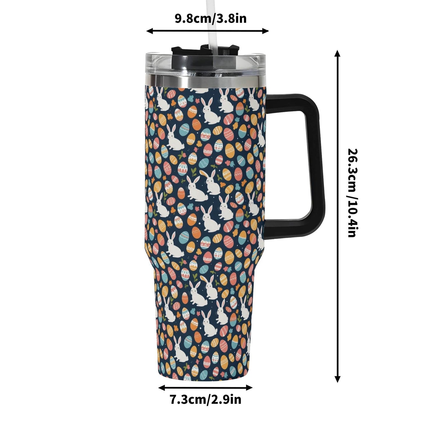 Bunny Eggs 40oz Stainless Steel Tumbler Gift With Black Handle and Straw - DeRose Seasonal