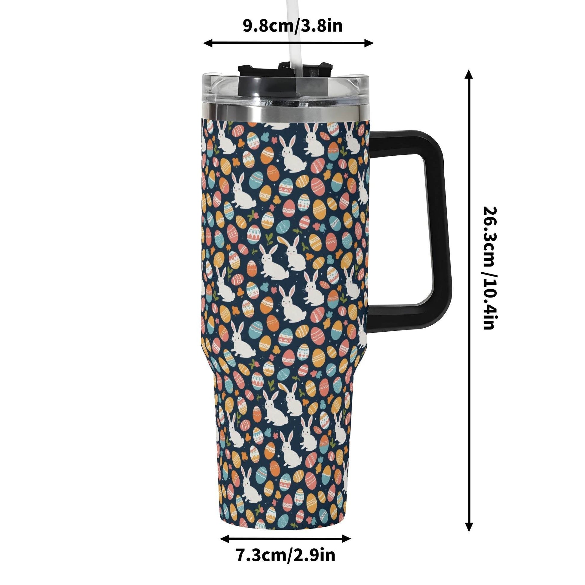 Bunny Eggs 40oz Stainless Steel Tumbler Gift With Black Handle and Straw - DeRose Seasonal