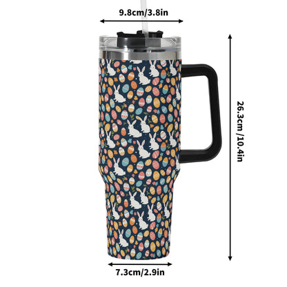 Bunny Eggs 40oz Stainless Steel Tumbler Gift With Black Handle and Straw - DeRose Seasonal