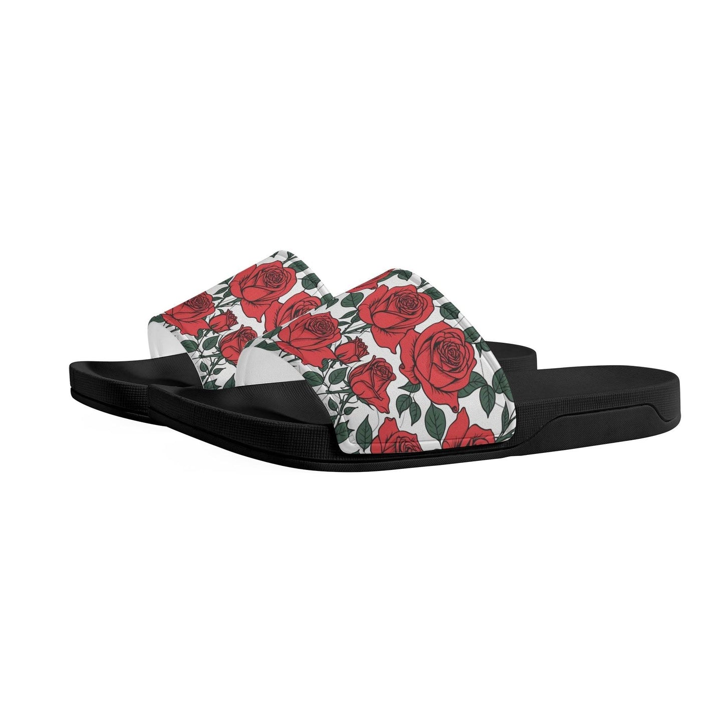 Red Leafy Roses Men's Slide Sandals - DeRose Seasonal