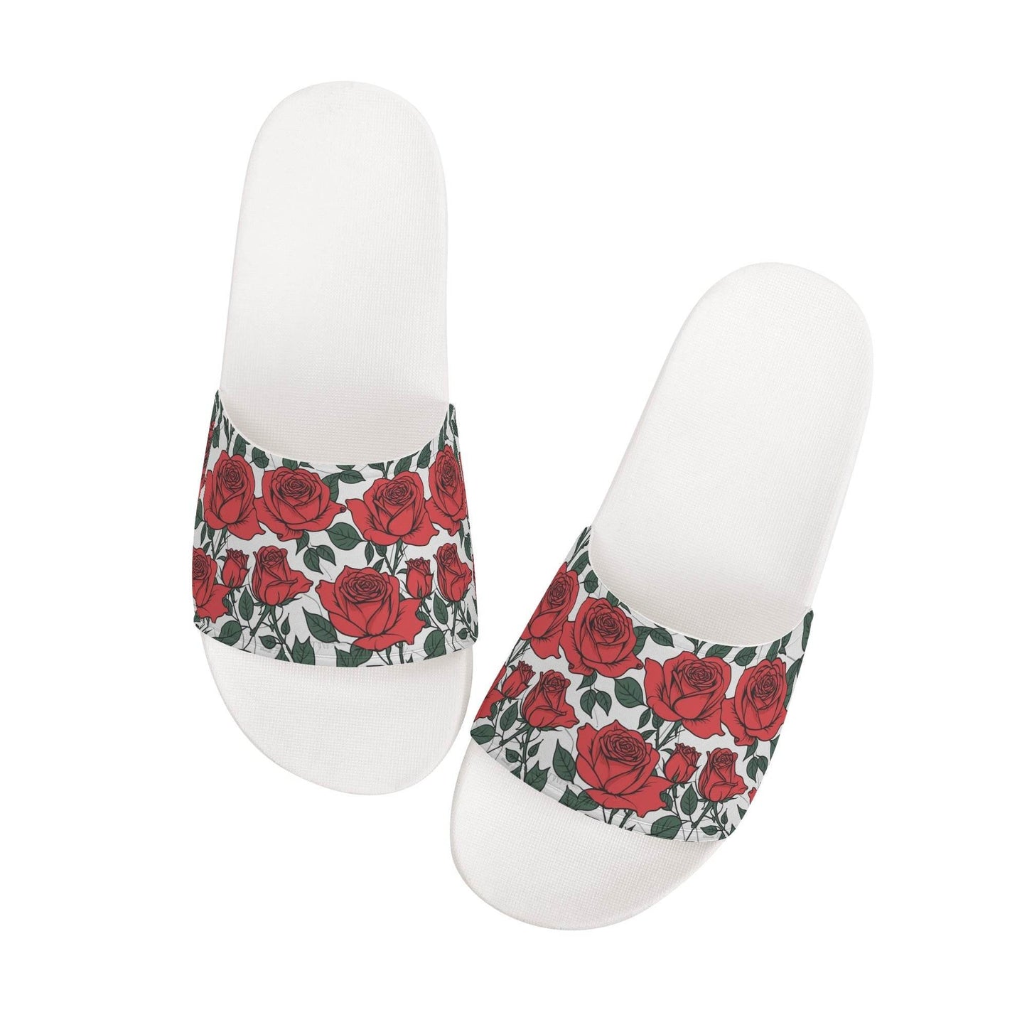 Red Leafy Roses Women's Slide Sandals - DeRose Seasonal