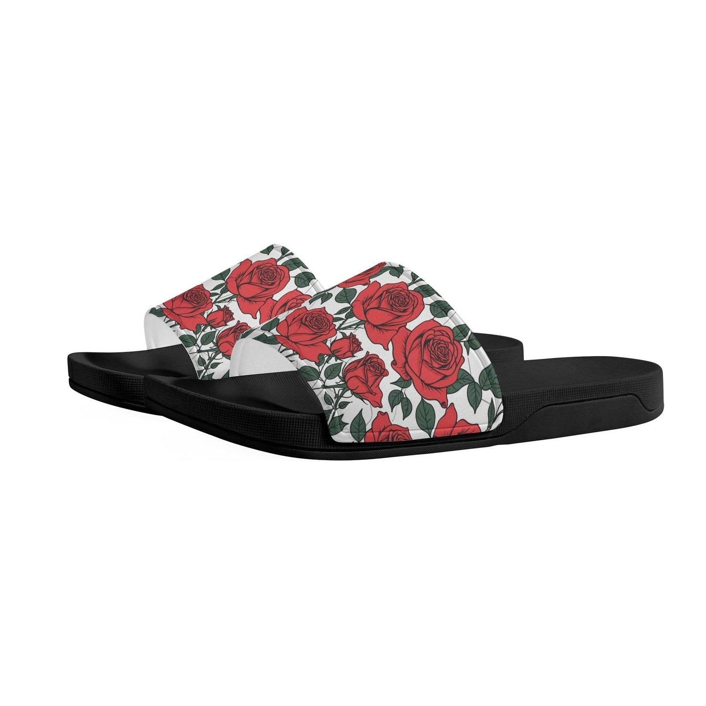 Red Leafy Roses Women's Slide Sandals - DeRose Seasonal
