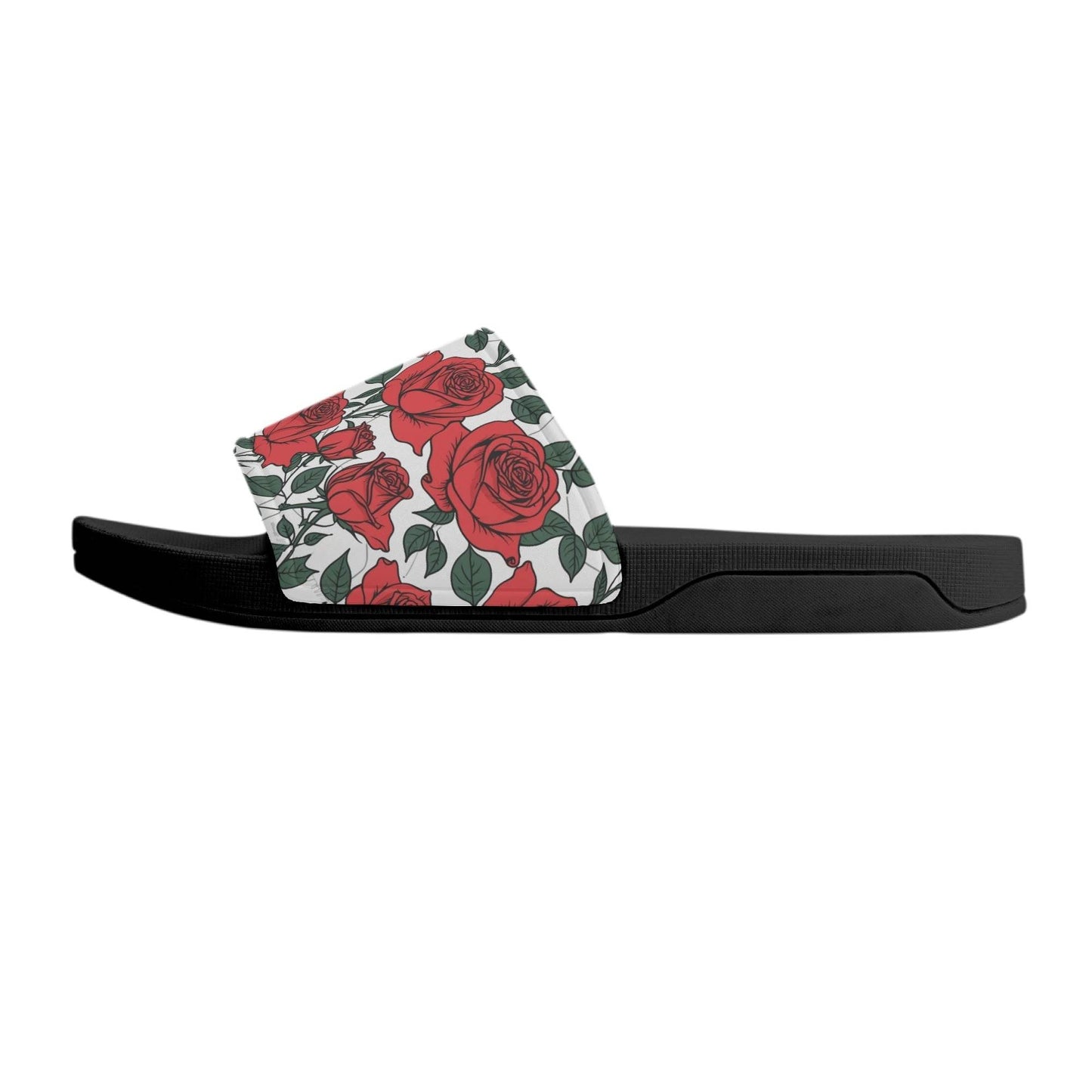 Red Leafy Roses Women's Slide Sandals - DeRose Seasonal