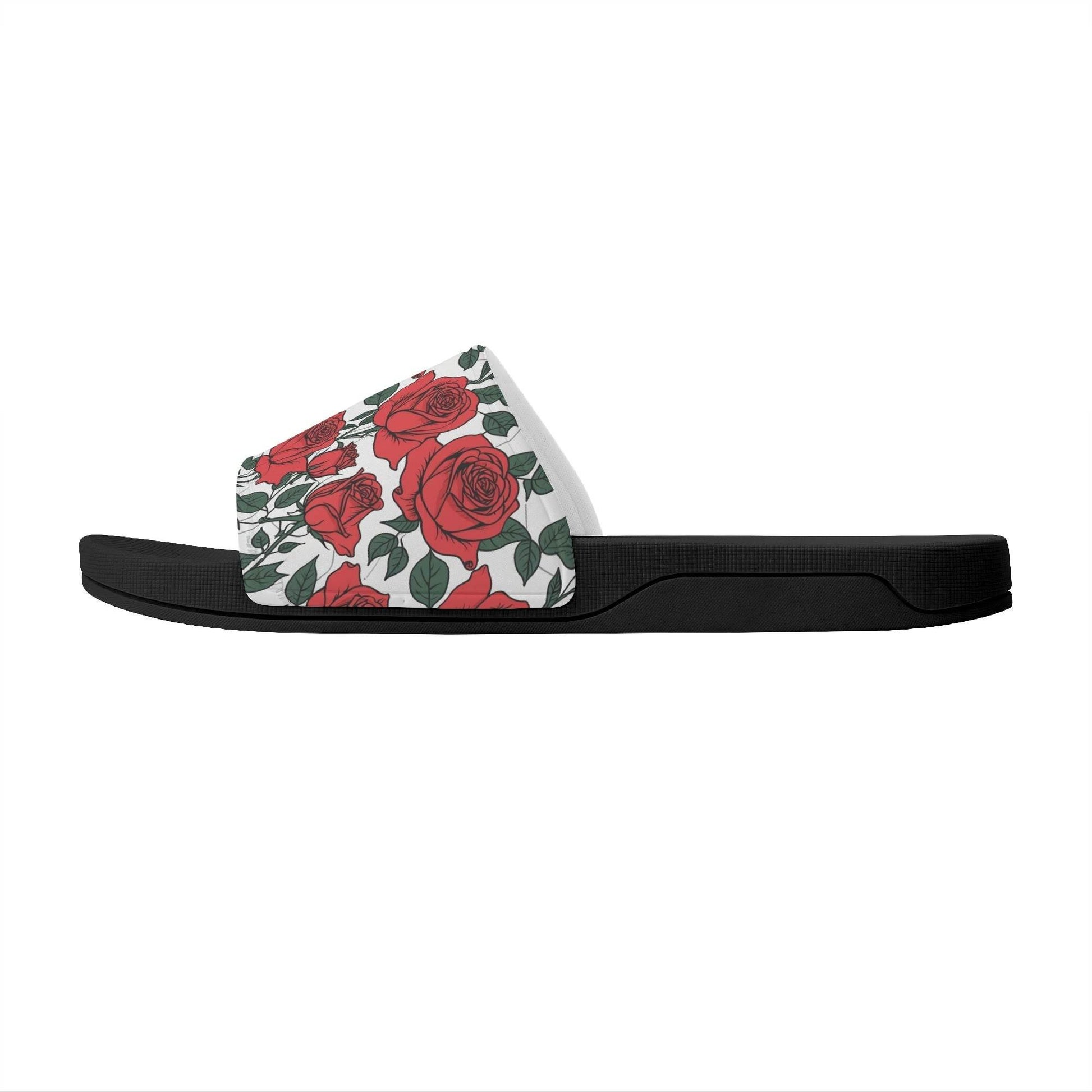 Red Leafy Roses Women's Slide Sandals - DeRose Seasonal