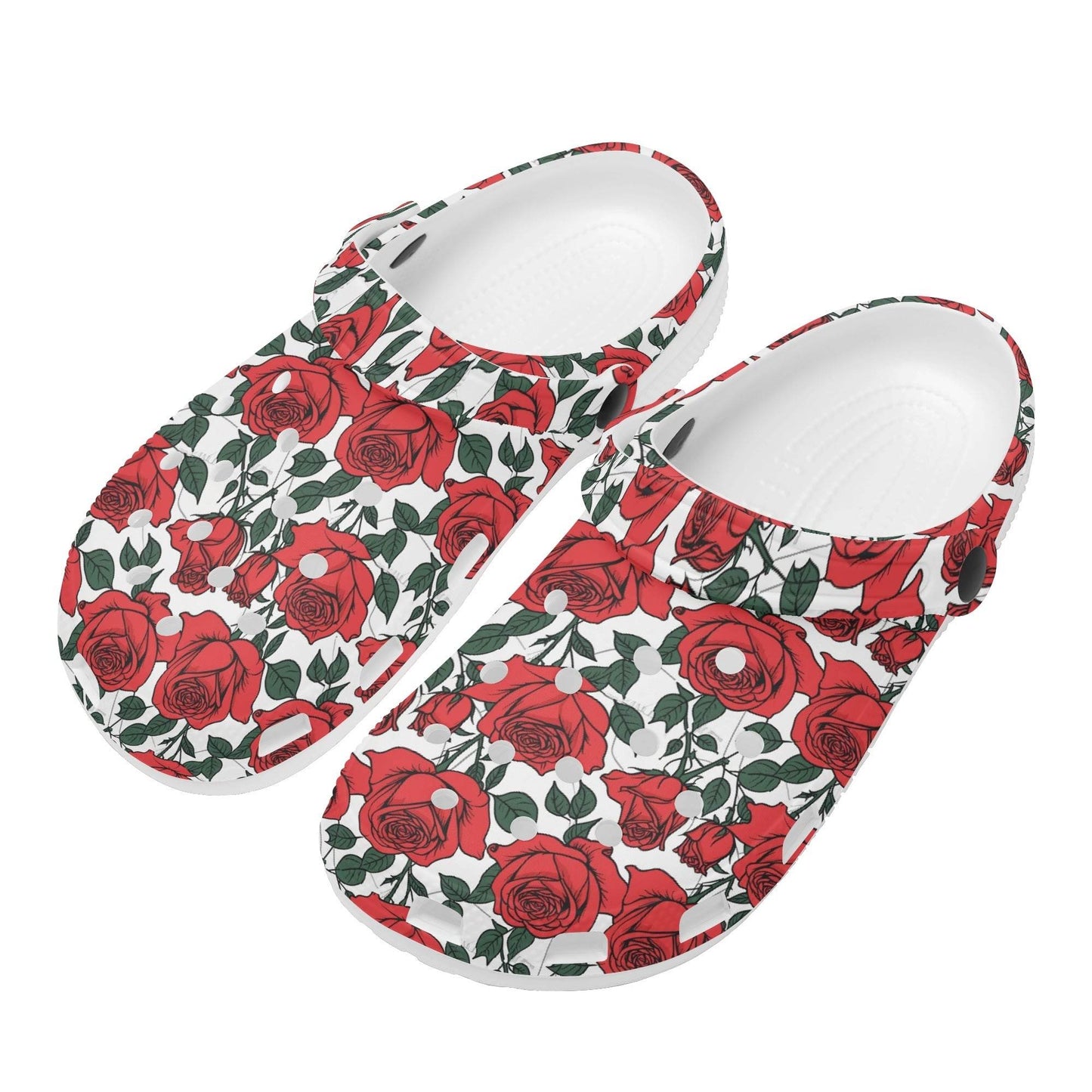Red Leafy Roses Women's Vented Sandals - DeRose Seasonal