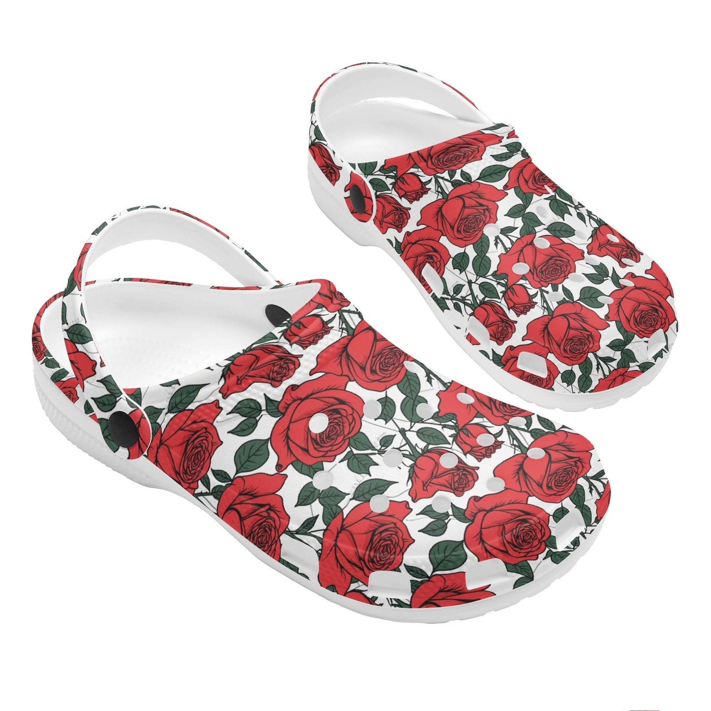 Red Leafy Roses Women's Vented Sandals - DeRose Seasonal