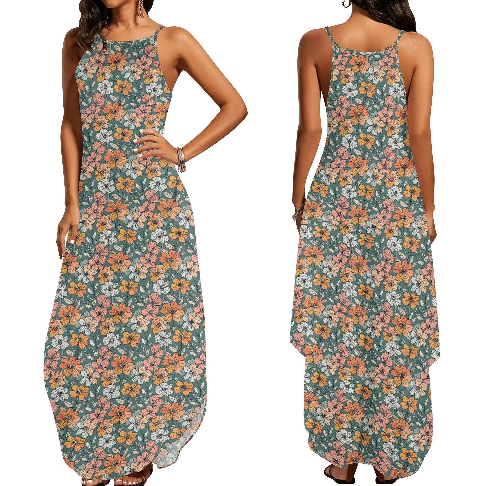 Pastel Flowers Women's Elegant Sleeveless Evening Dress - DeRose Seasonal