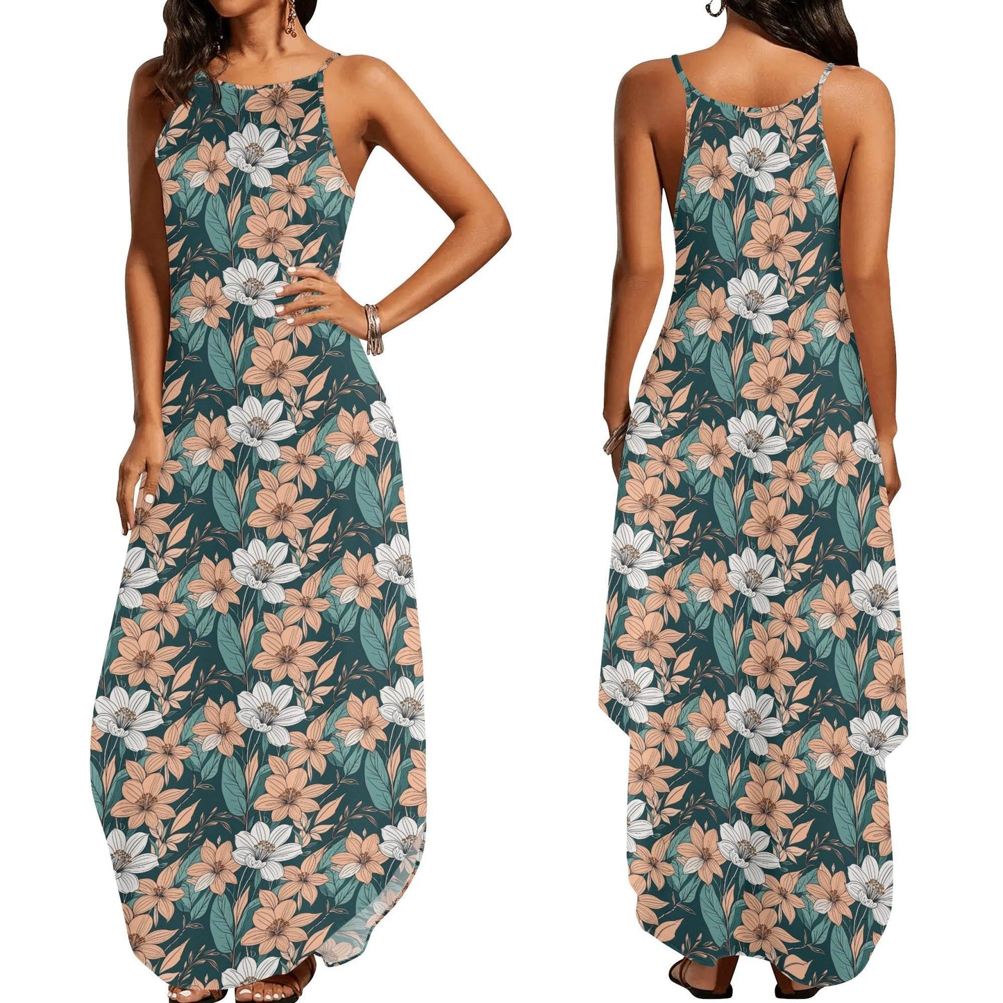 Pastel Floral Women's Elegant Sleeveless Evening Dress - DeRose Seasonal