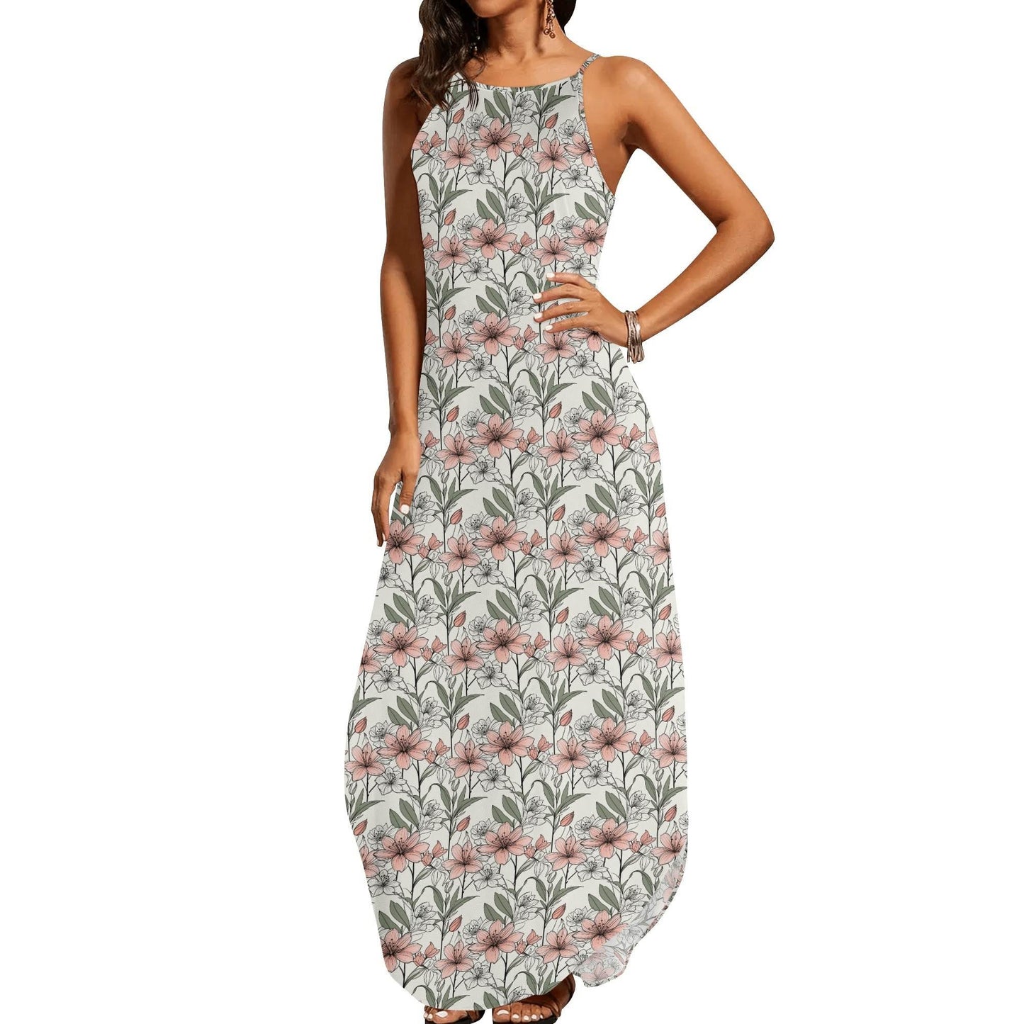 Japan Floral Women's Elegant Sleeveless Evening Dress - DeRose Seasonal