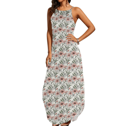 Japan Floral Women's Elegant Sleeveless Evening Dress - DeRose Seasonal