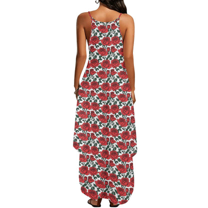 Red Leafy Roses Women's Elegant Sleeveless Evening Dress - DeRose Seasonal