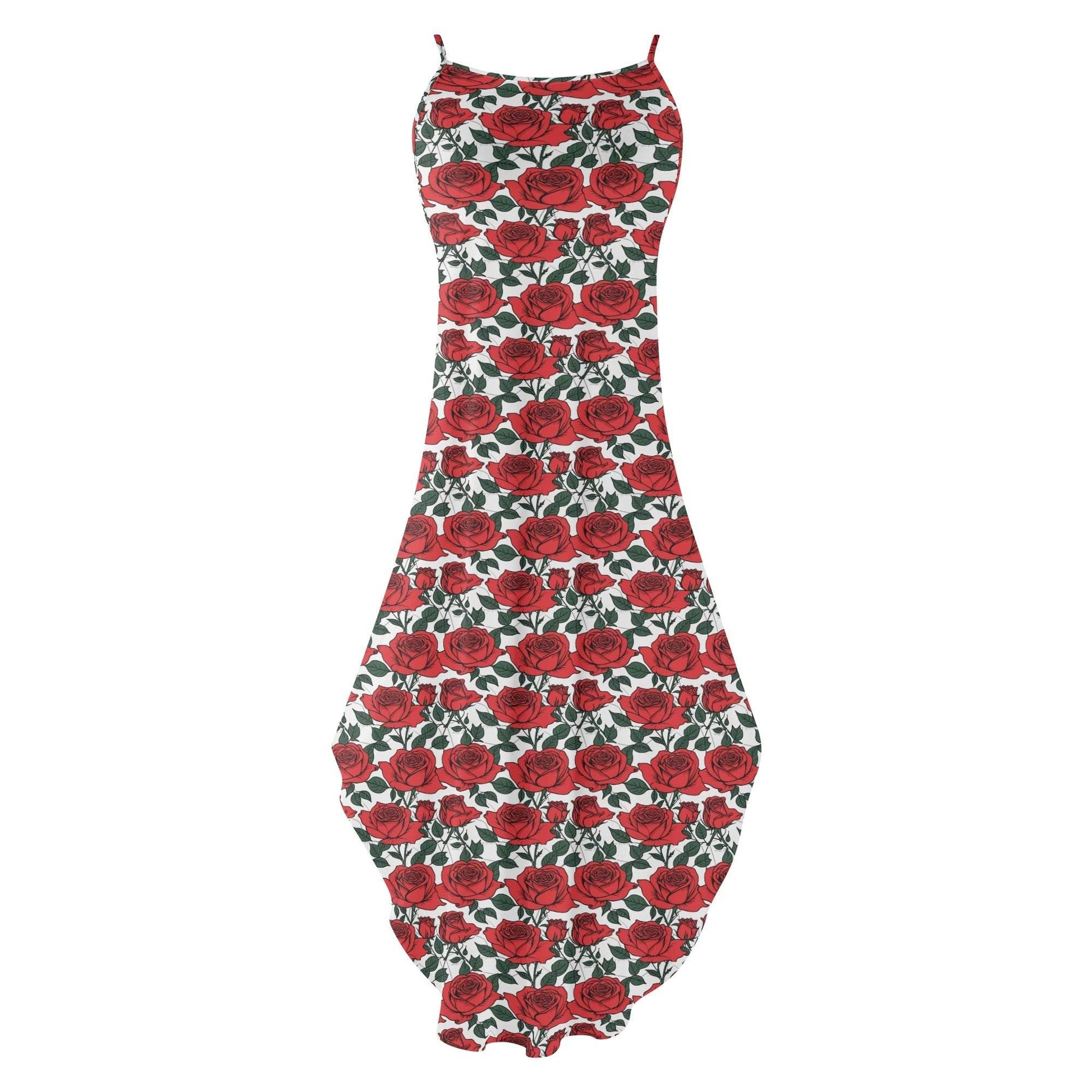 Red Leafy Roses Women's Elegant Sleeveless Evening Dress - DeRose Seasonal