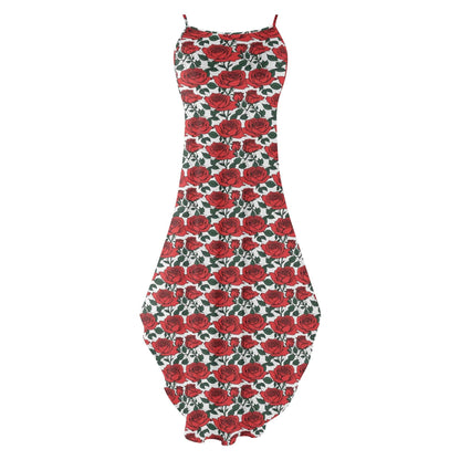 Red Leafy Roses Women's Elegant Sleeveless Evening Dress - DeRose Seasonal