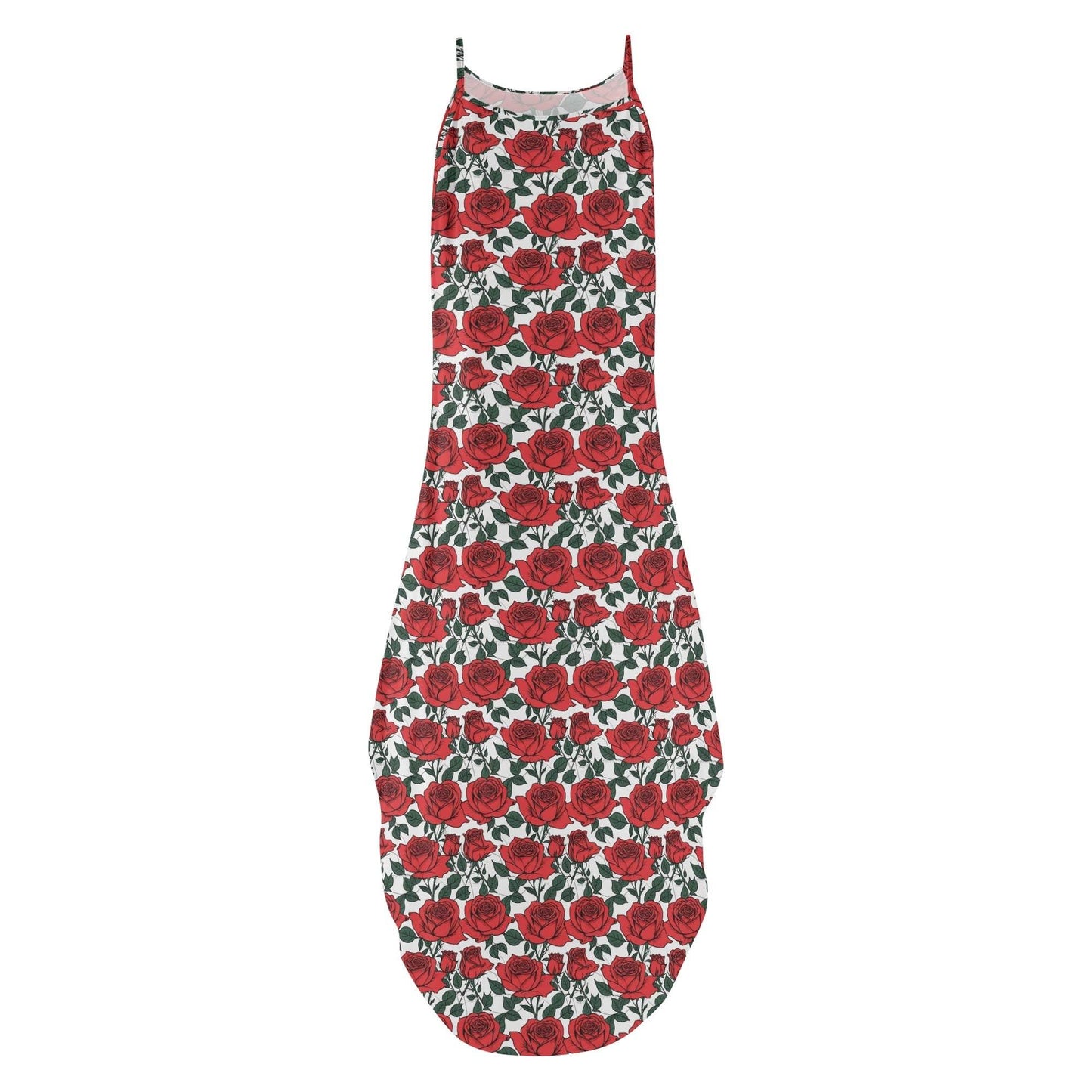 Red Leafy Roses Women's Elegant Sleeveless Evening Dress - DeRose Seasonal