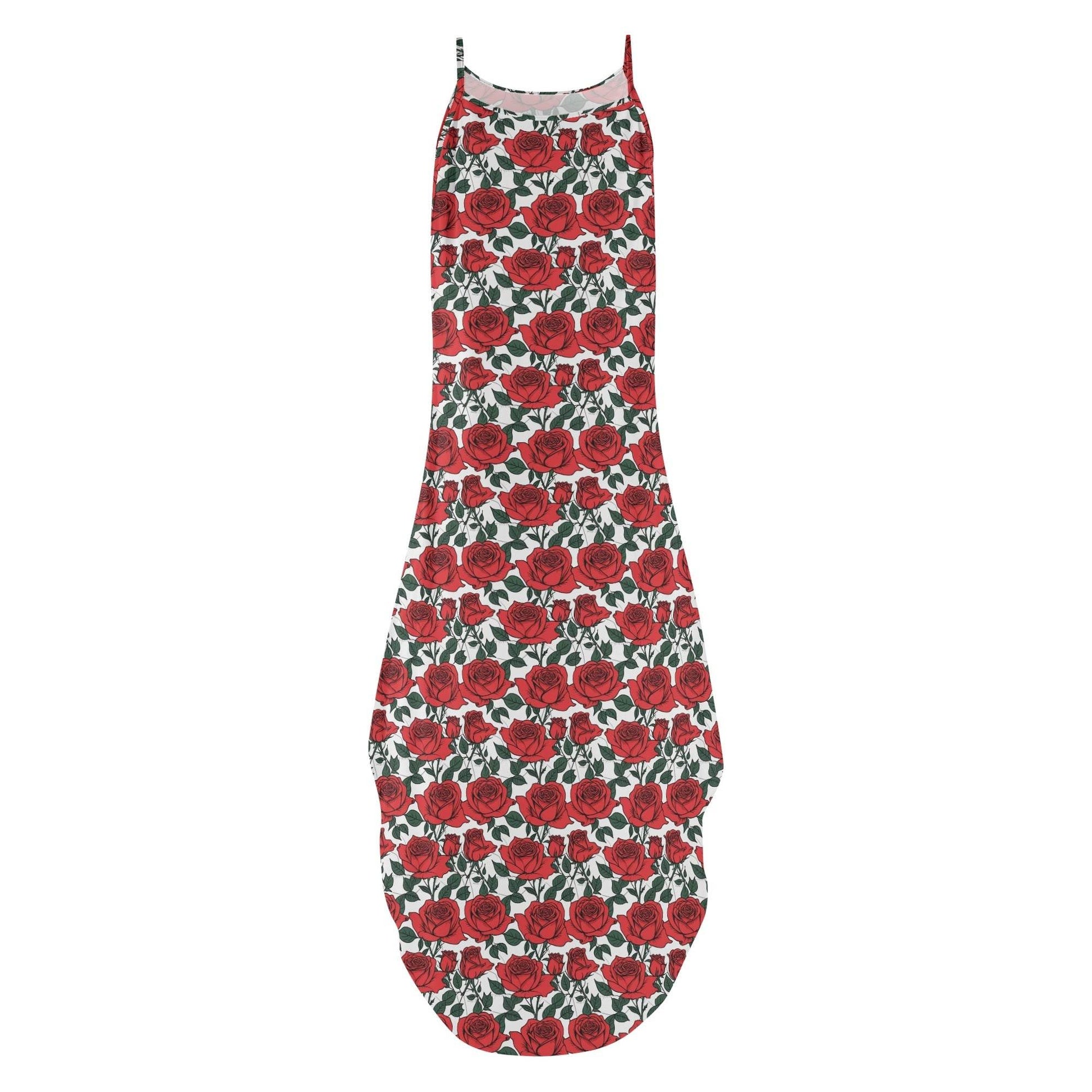 Red Leafy Roses Women's Elegant Sleeveless Evening Dress - DeRose Seasonal