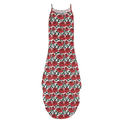 Red Leafy Roses Women's Elegant Sleeveless Evening Dress - DeRose Seasonal