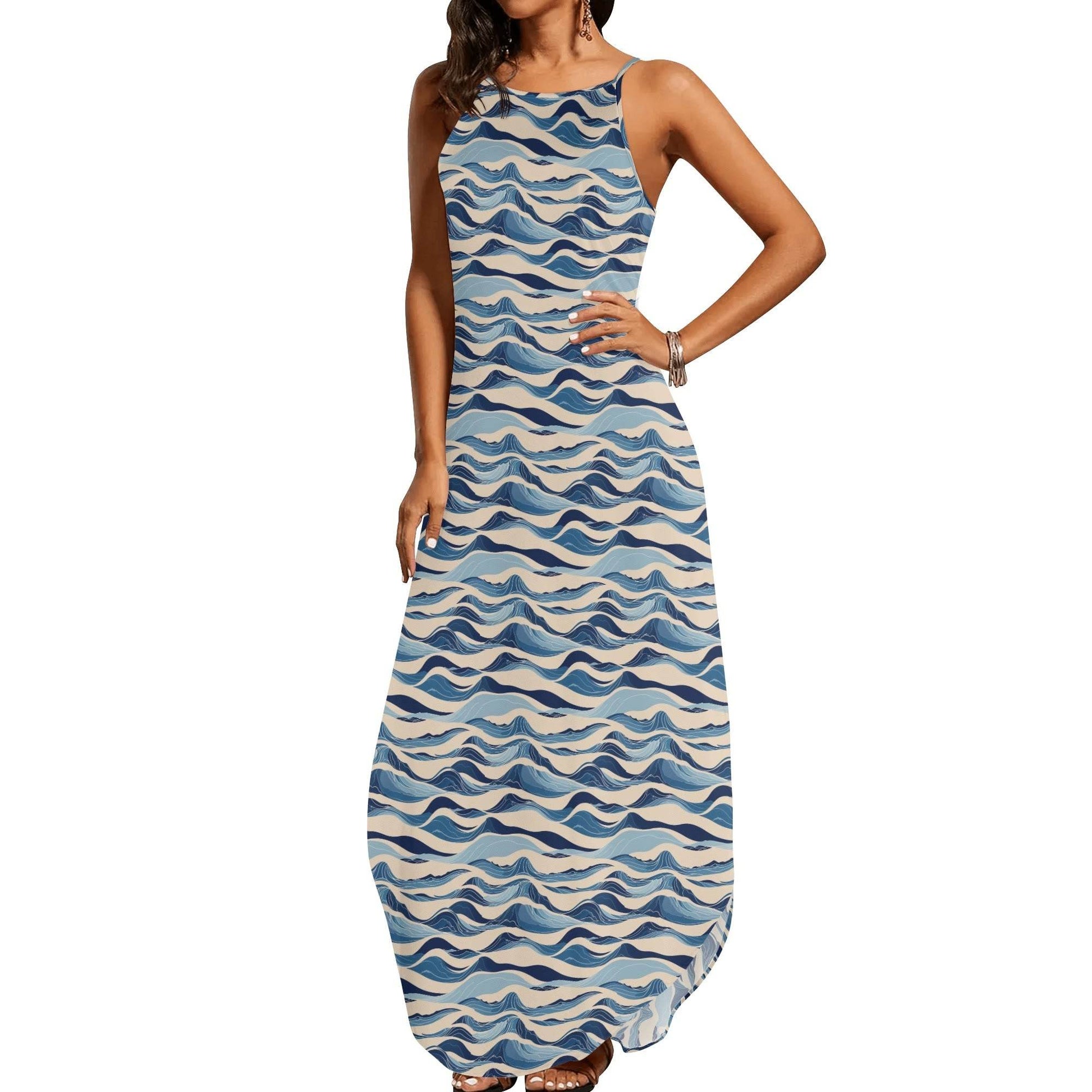 Blue Waves Womens Elegant Sleeveless Evening Dress - DeRose Seasonal