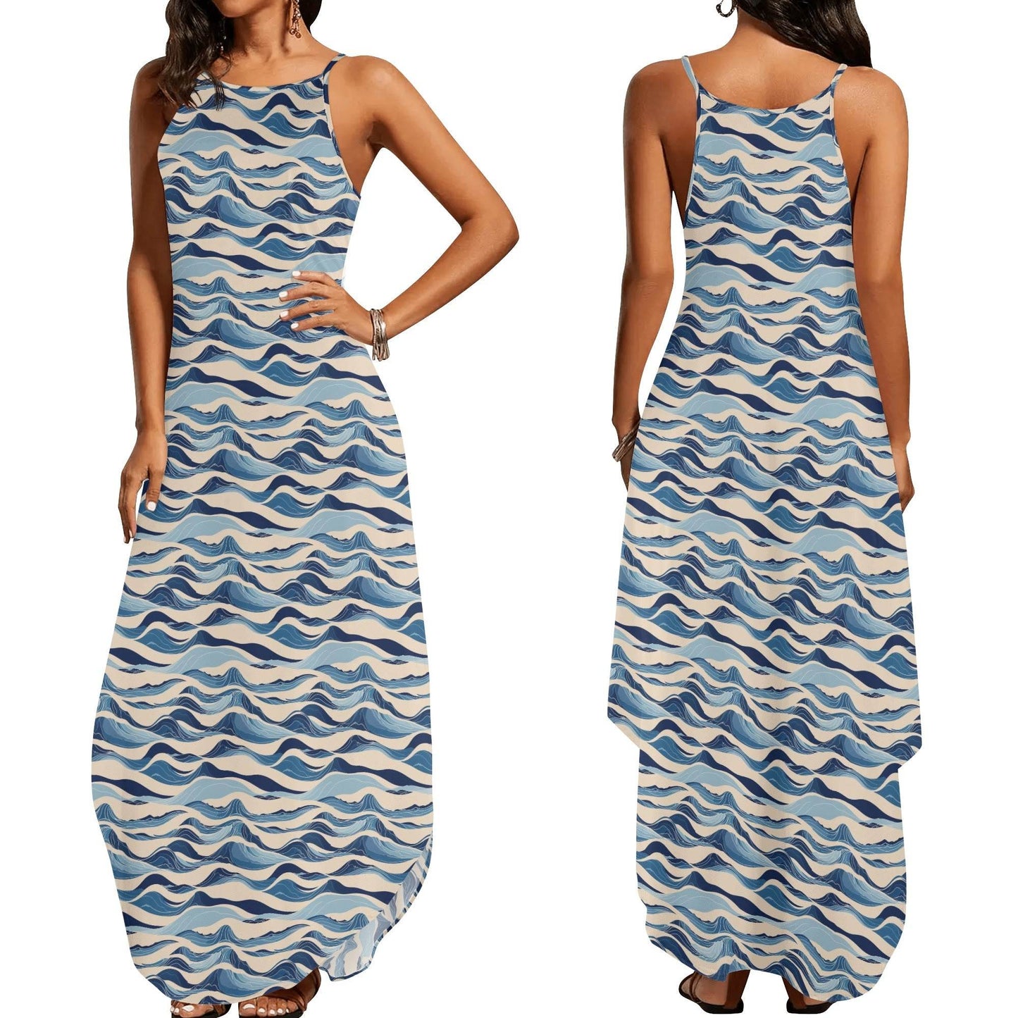 Blue Waves Womens Elegant Sleeveless Evening Dress - DeRose Seasonal