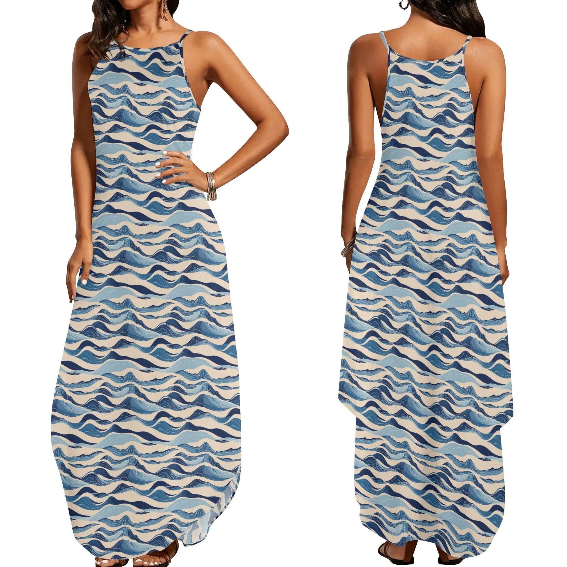 Blue Waves Womens Elegant Sleeveless Evening Dress - DeRose Seasonal