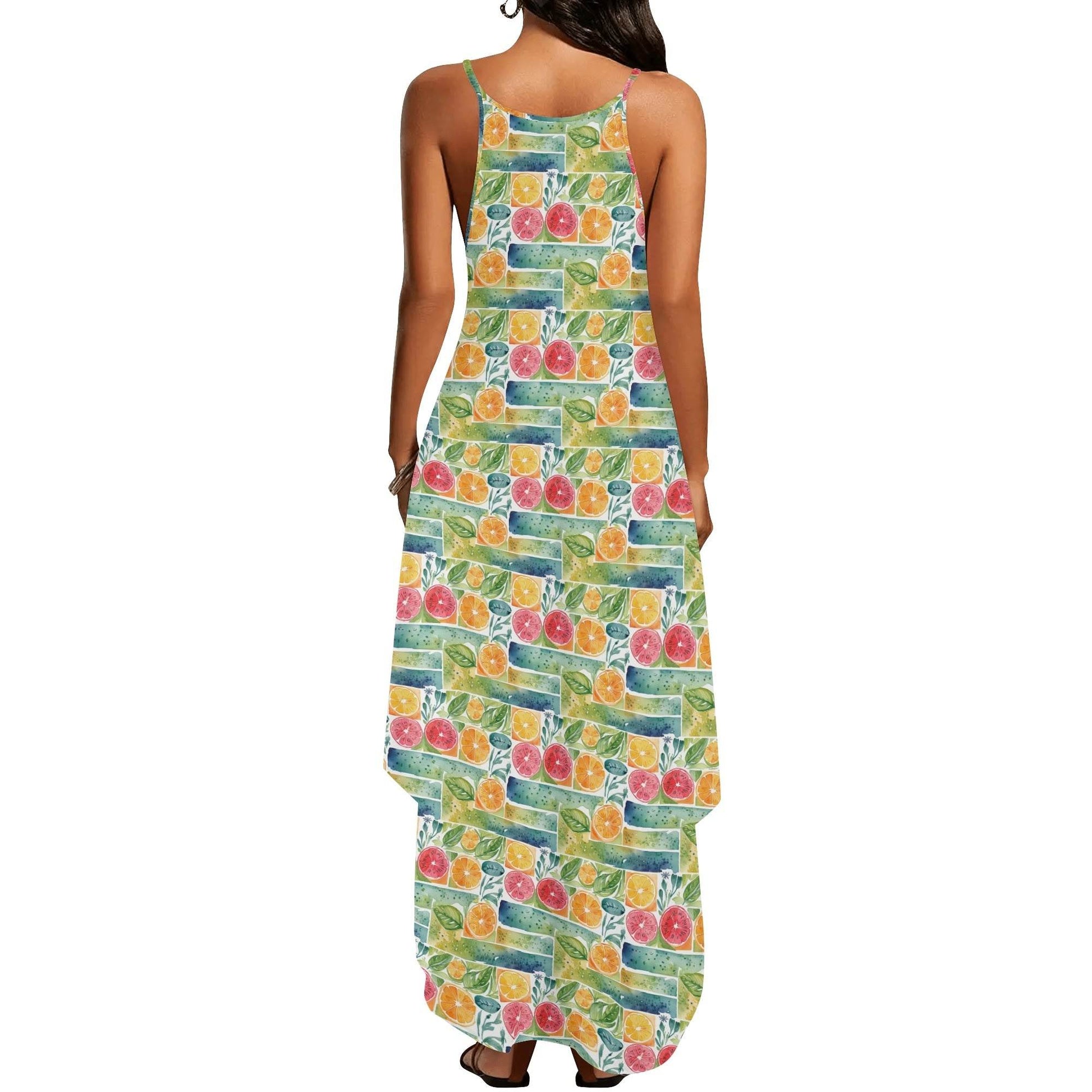 Watercolor Fruit Womens Elegant Sleeveless Evening Dress - DeRose Seasonal