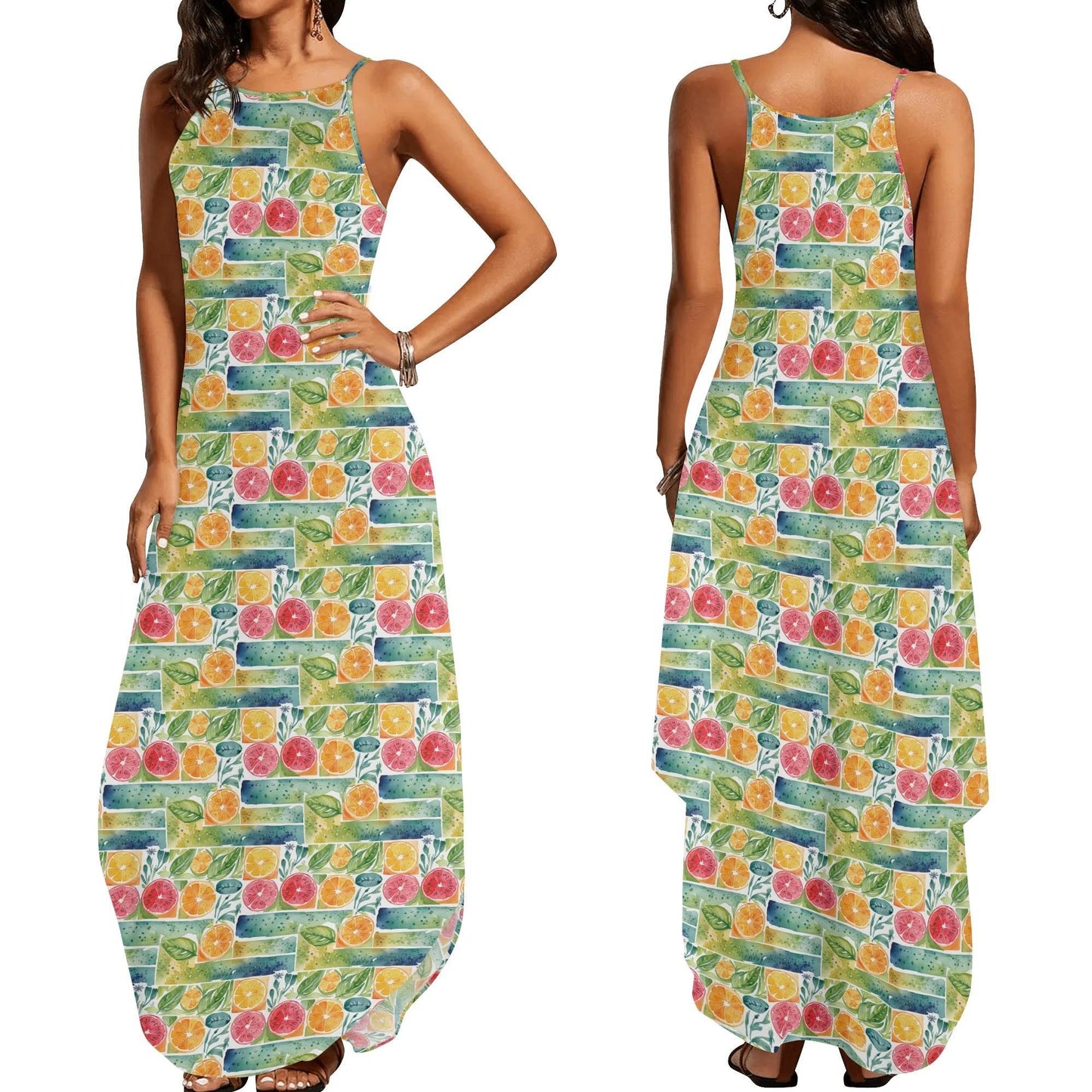 Watercolor Fruit Womens Elegant Sleeveless Evening Dress - DeRose Seasonal