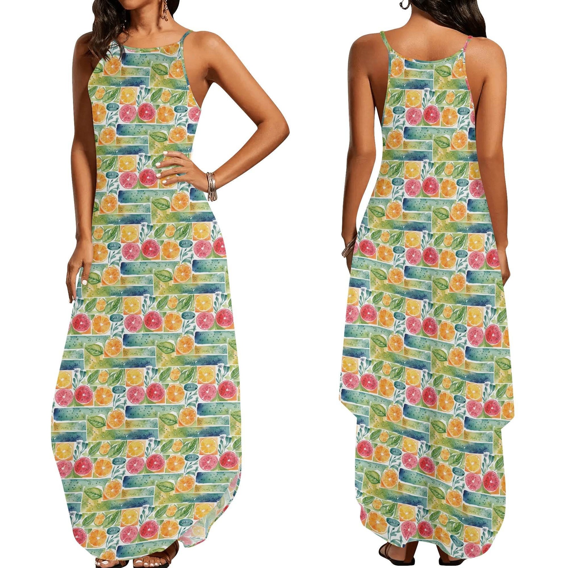 Watercolor Fruit Womens Elegant Sleeveless Evening Dress - DeRose Seasonal