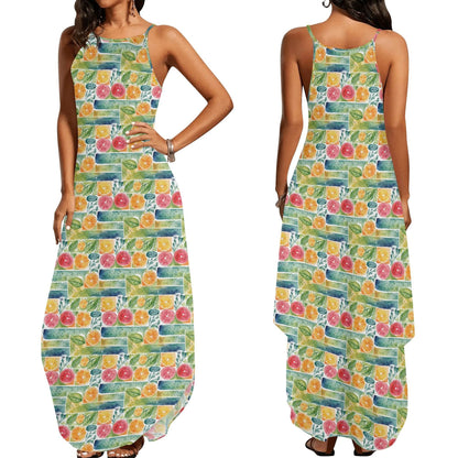 Watercolor Fruit Womens Elegant Sleeveless Evening Dress - DeRose Seasonal