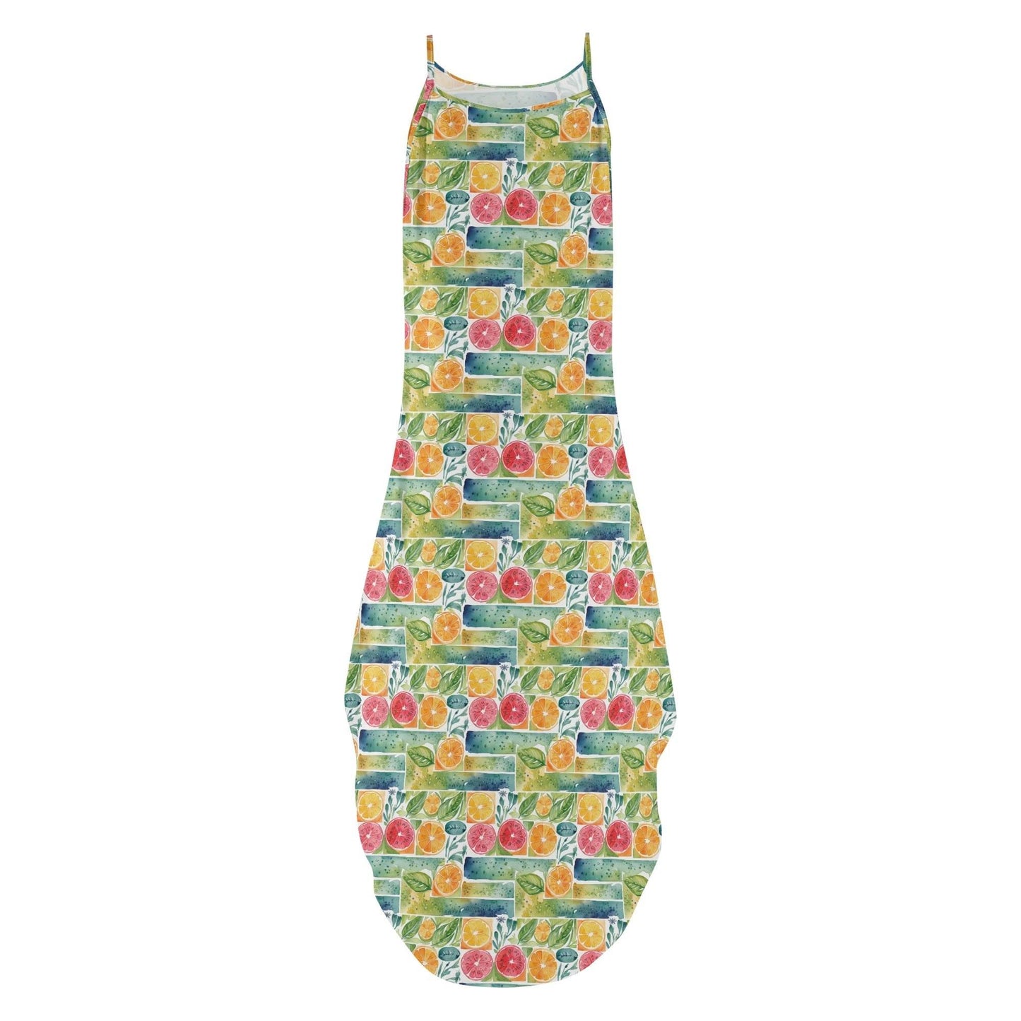 Watercolor Fruit Womens Elegant Sleeveless Evening Dress - DeRose Seasonal