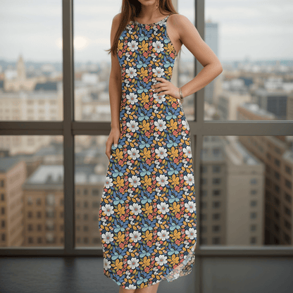 Bright Flowers Womens Elegant Sleeveless Evening Dress - DeRose Seasonal