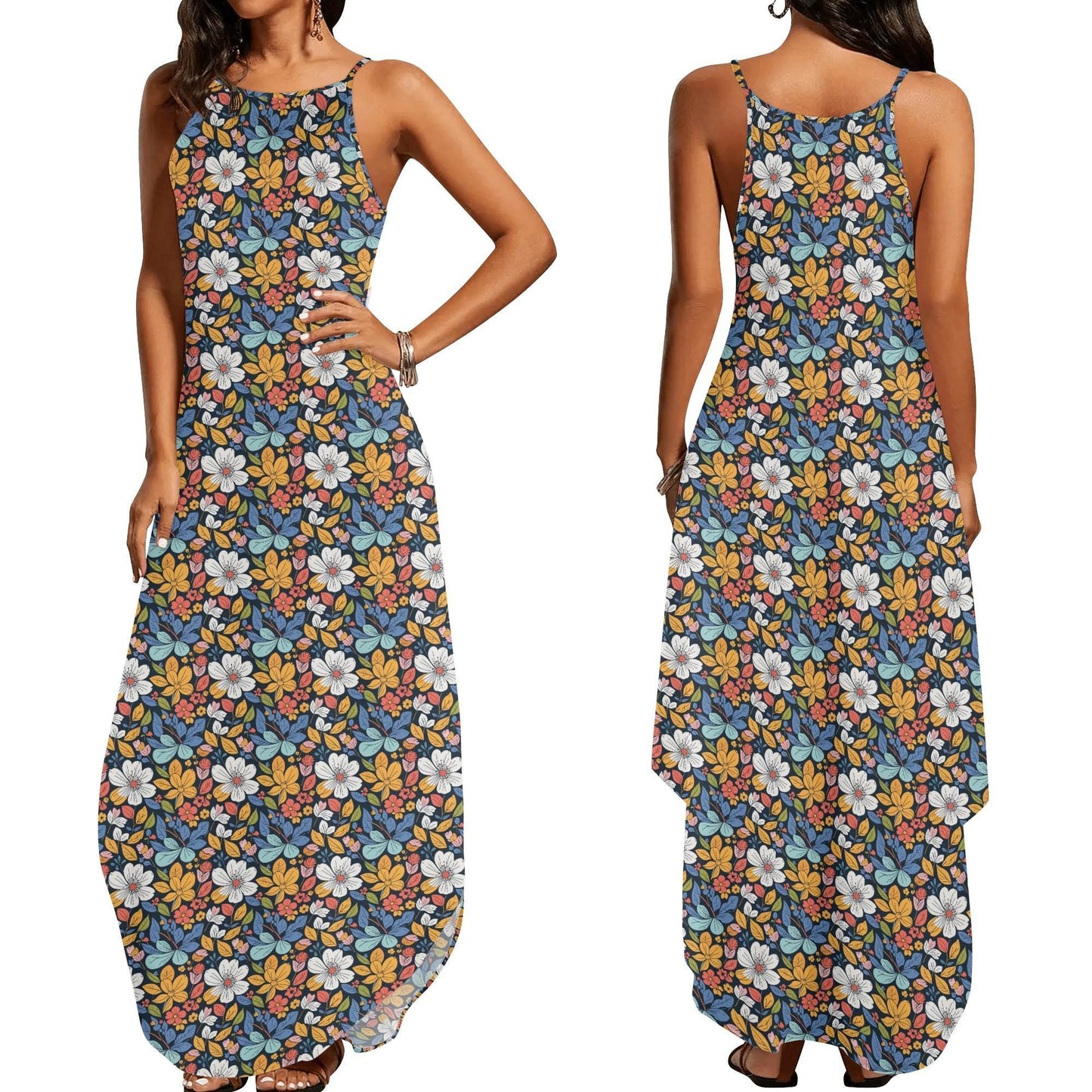 Bright Flowers Womens Elegant Sleeveless Evening Dress - DeRose Seasonal