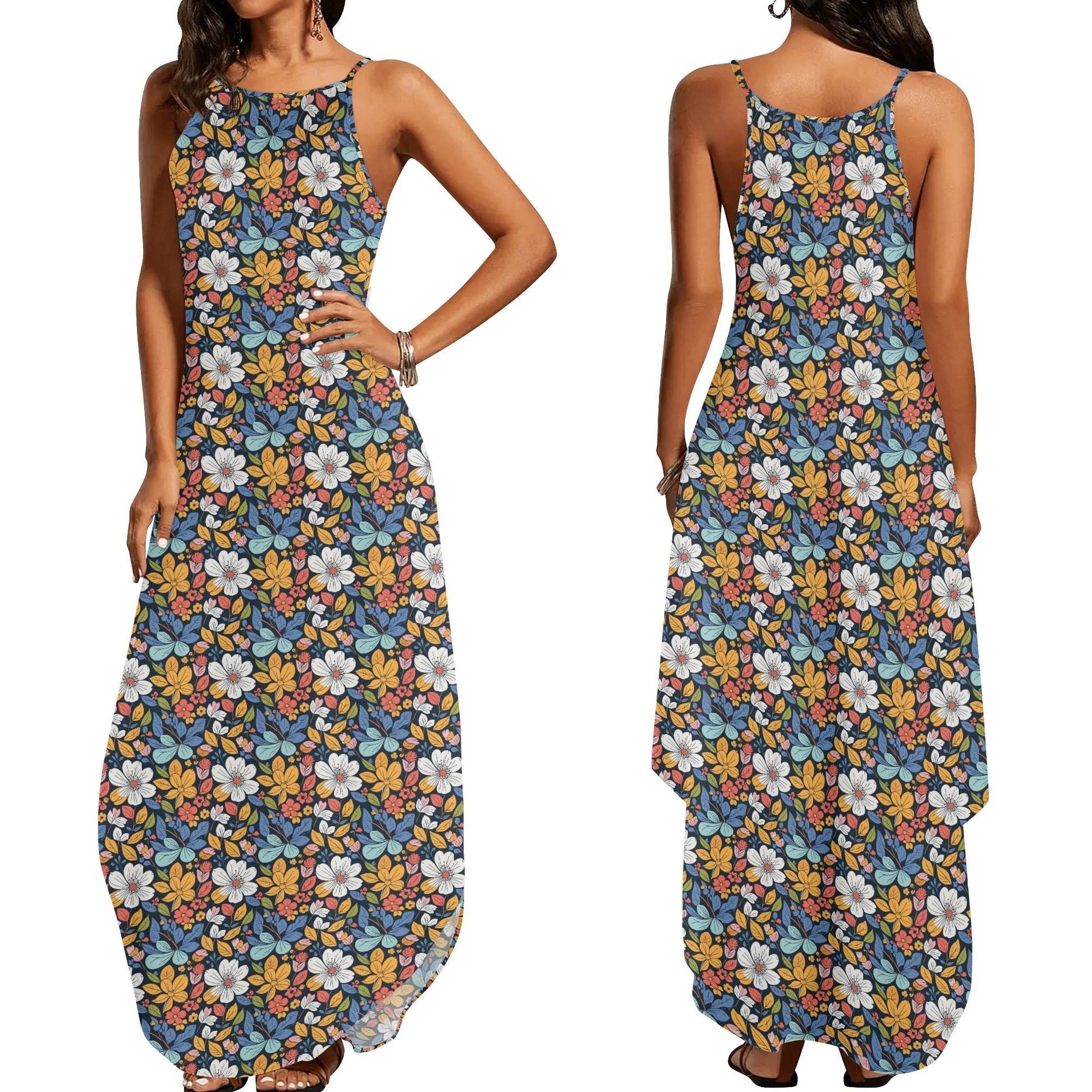 Bright Flowers Womens Elegant Sleeveless Evening Dress - DeRose Seasonal