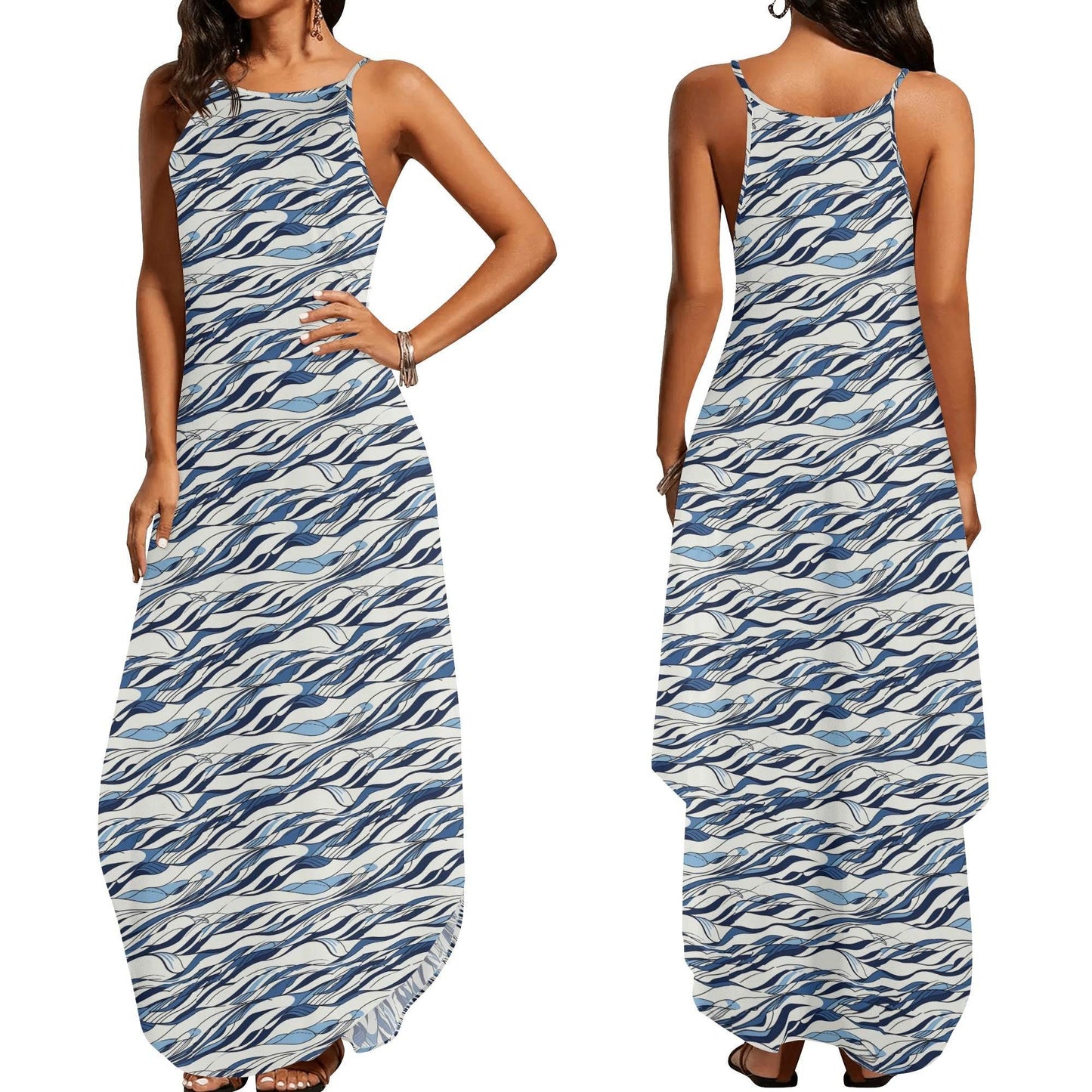Ocean Lines Womens Elegant Sleeveless Evening Dress - DeRose Seasonal