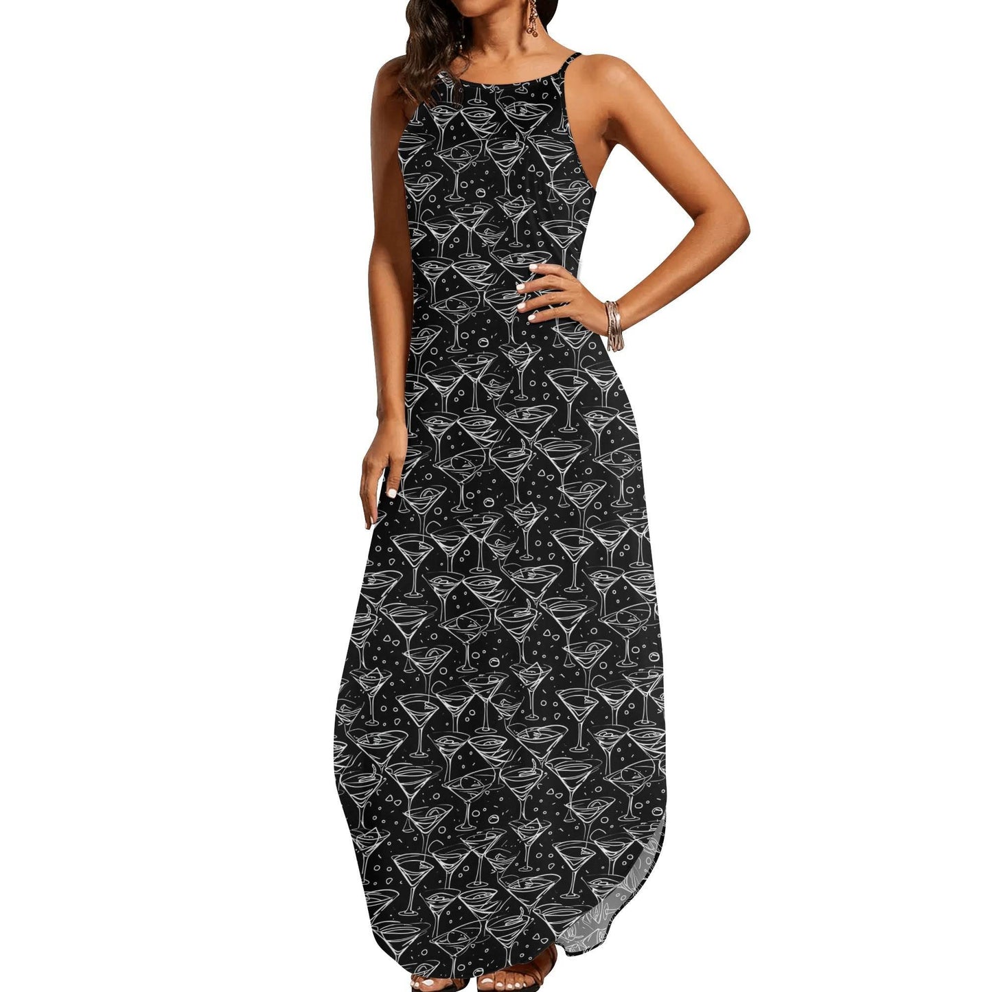 Black and White Martini Womens Elegant Sleeveless Evening Dress - DeRose Seasonal