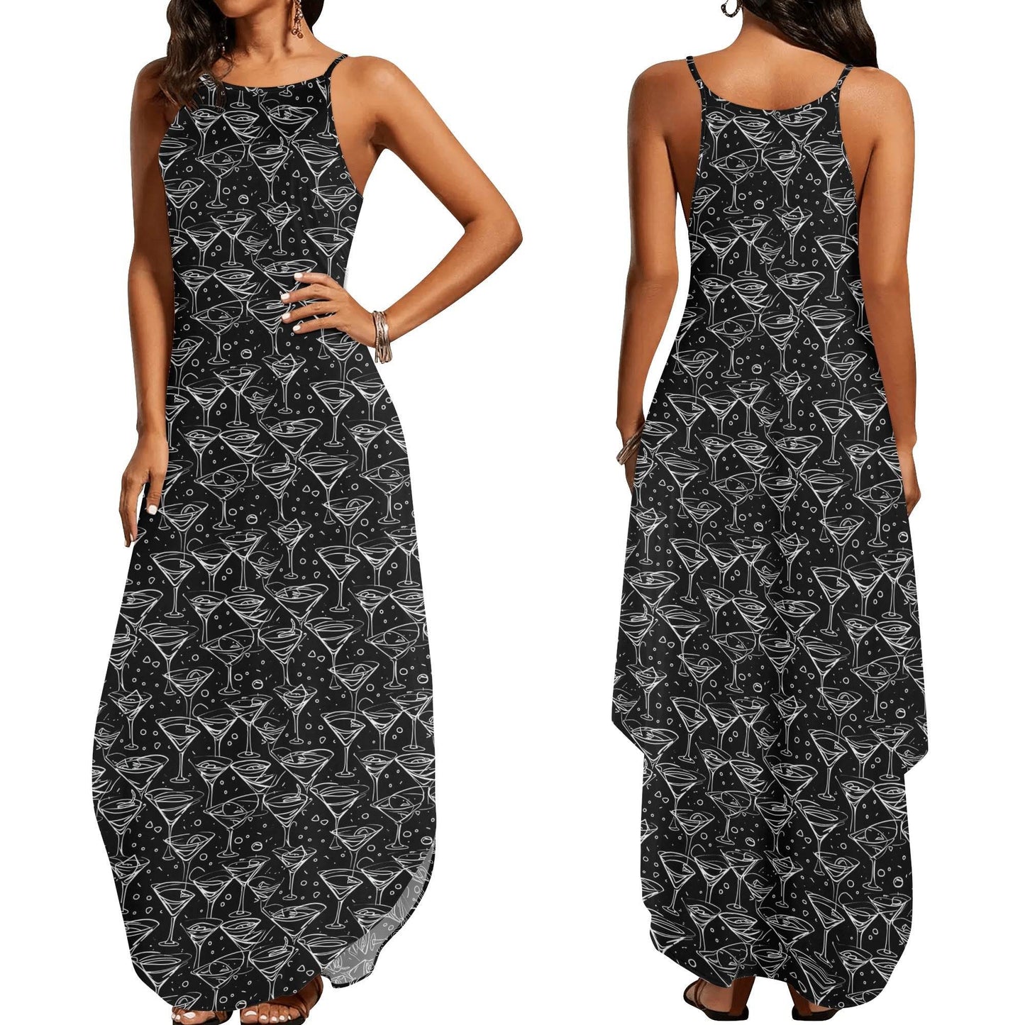 Black and White Martini Womens Elegant Sleeveless Evening Dress - DeRose Seasonal