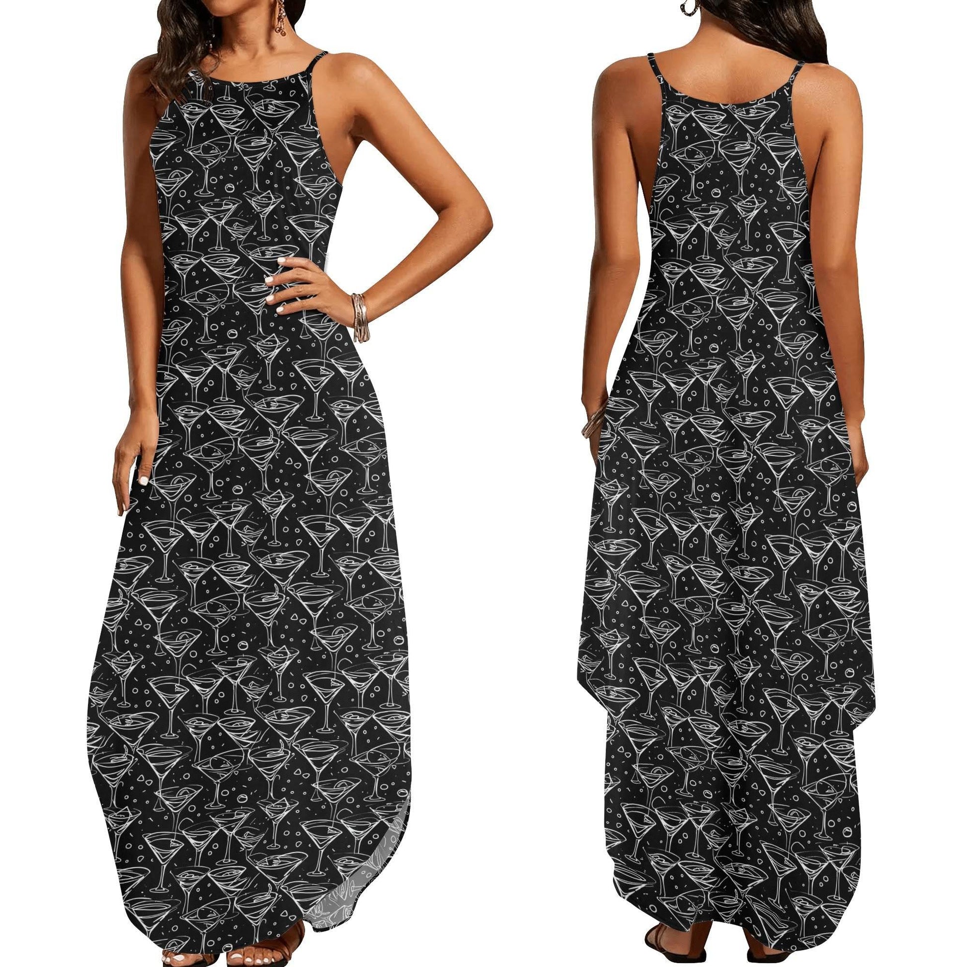 Black and White Martini Womens Elegant Sleeveless Evening Dress - DeRose Seasonal