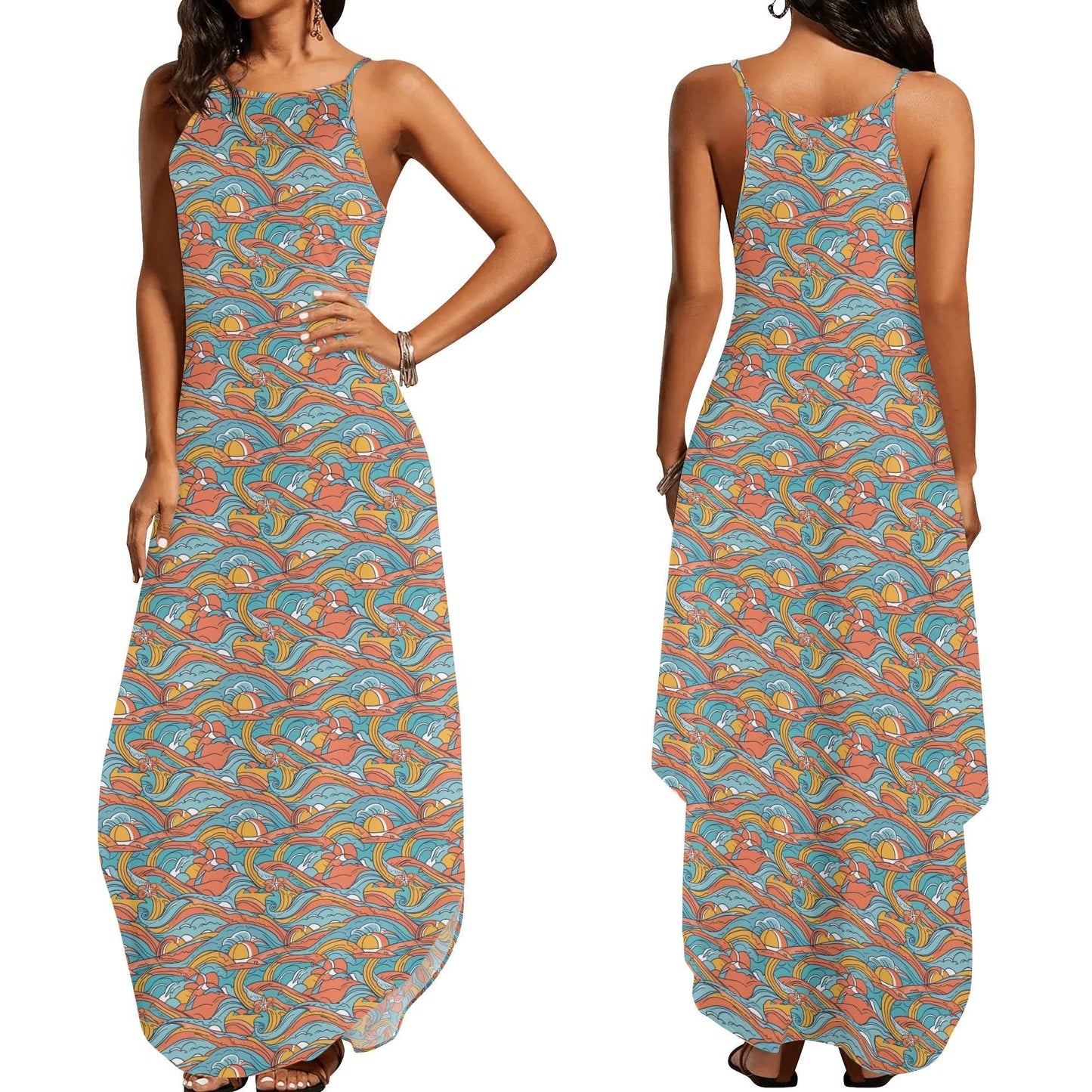 Ocean Abstract Womens Elegant Sleeveless Evening Dress - DeRose Seasonal