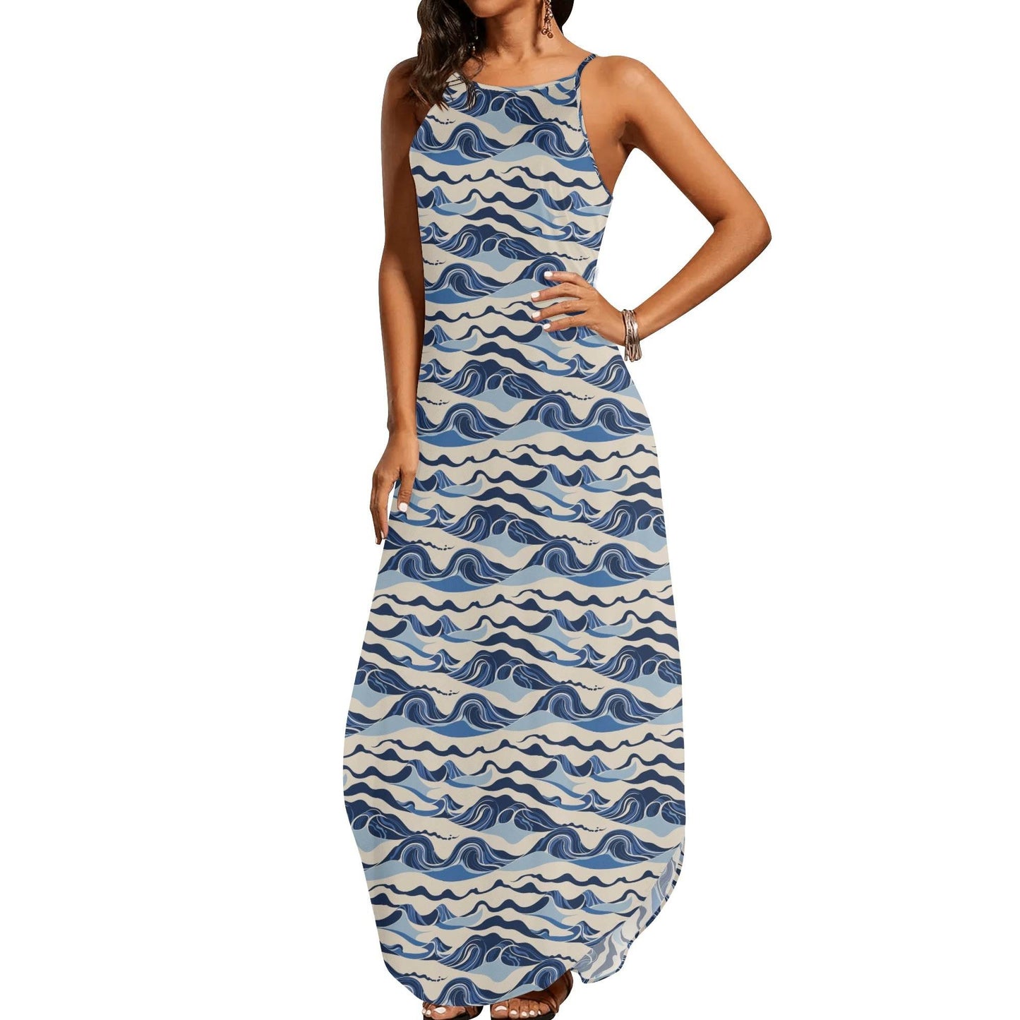 Abstract Wave Womens Elegant Sleeveless Evening Dress - DeRose Seasonal
