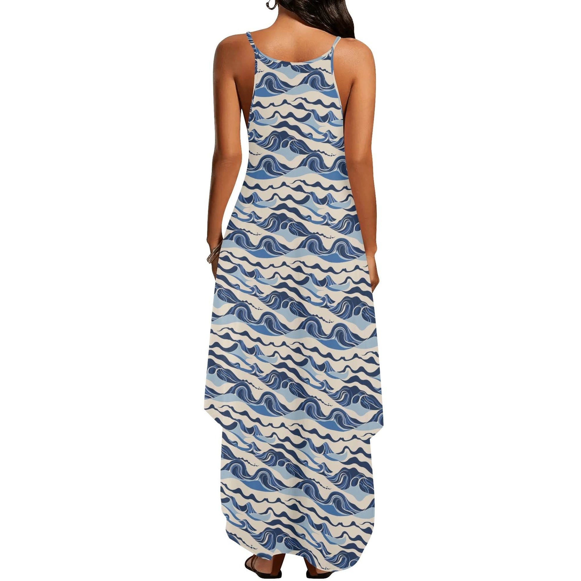 Abstract Wave Womens Elegant Sleeveless Evening Dress - DeRose Seasonal